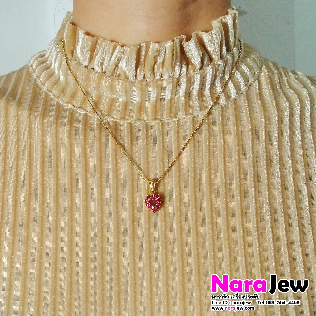 จี้รูปหัวใจ ประดับพลอยแท้ พิงค์ทัวร์มาลีน และทับทิมแท้