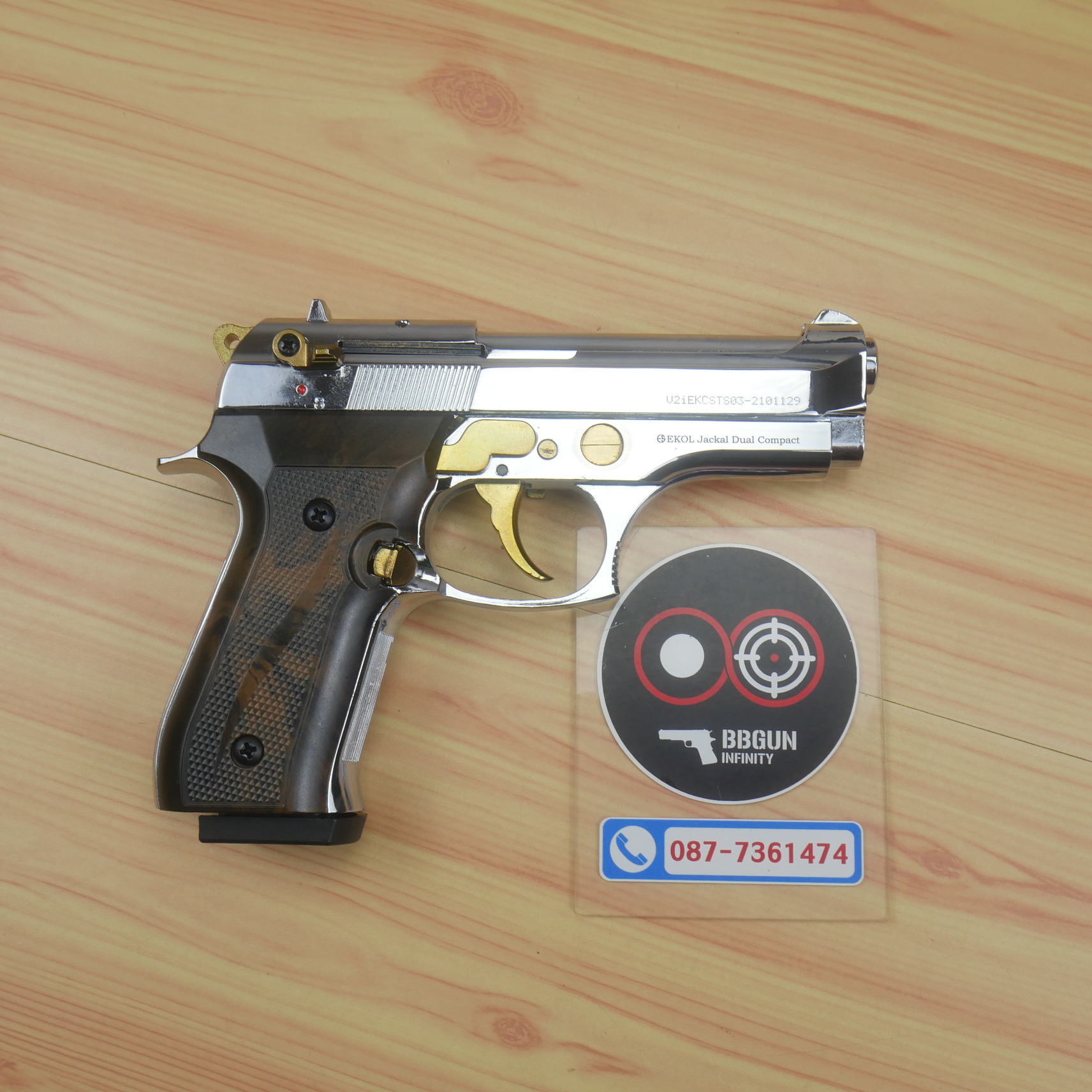 EKOL Jackal Dual Compact M92 (Full Auto) สีเงินเงา ไกทอง 4 นิ้ว แบลงค์กันบาเร็ตต้า blank gun