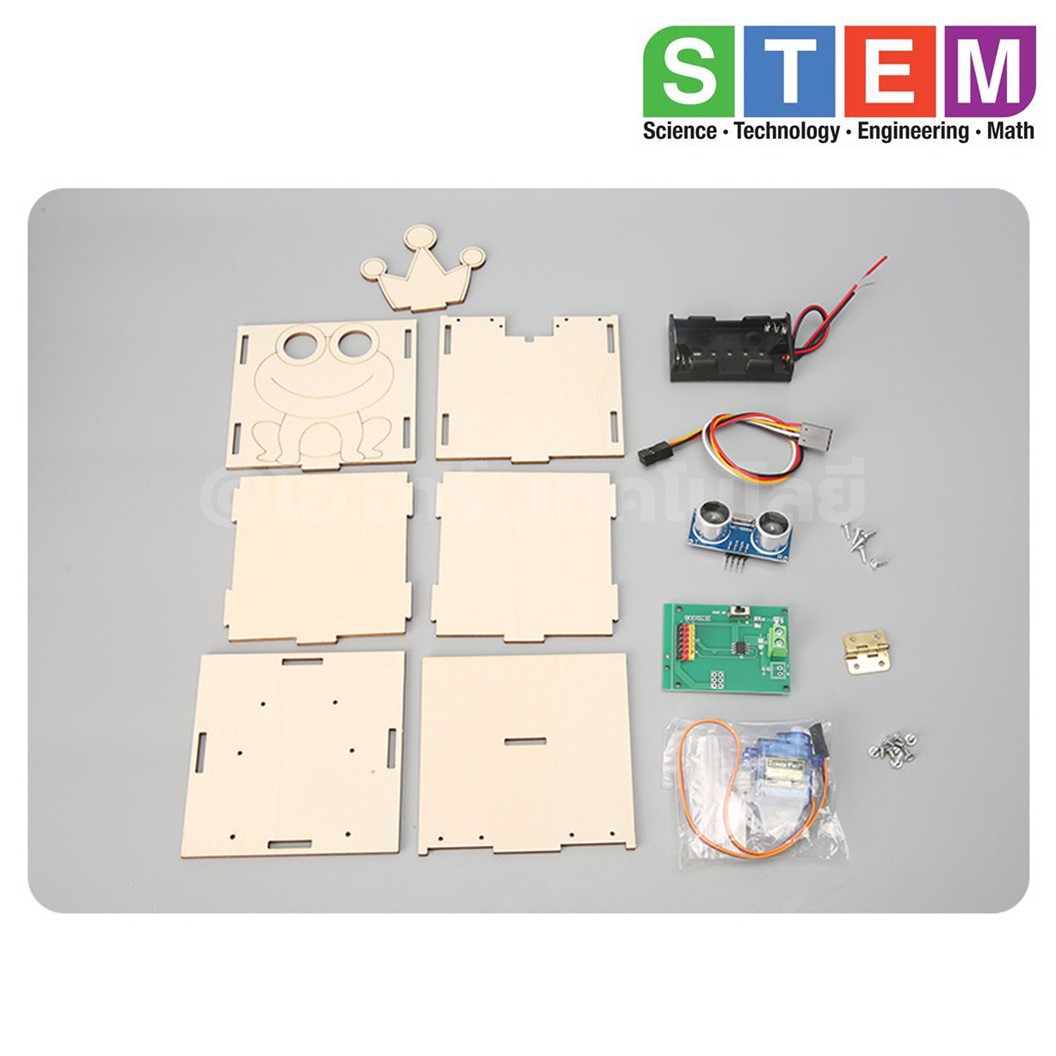 T-M228 ชุดประกอบไม้ ถังขยะอัตโนมัติ Automatic Bin เปิด-ปิด อัตโนมัติ Wooden Kit STEM Education ของเล่นเสริมทักษะ เสริมพัฒนาการ ชุดประกอบถังขยะเปิดปิด