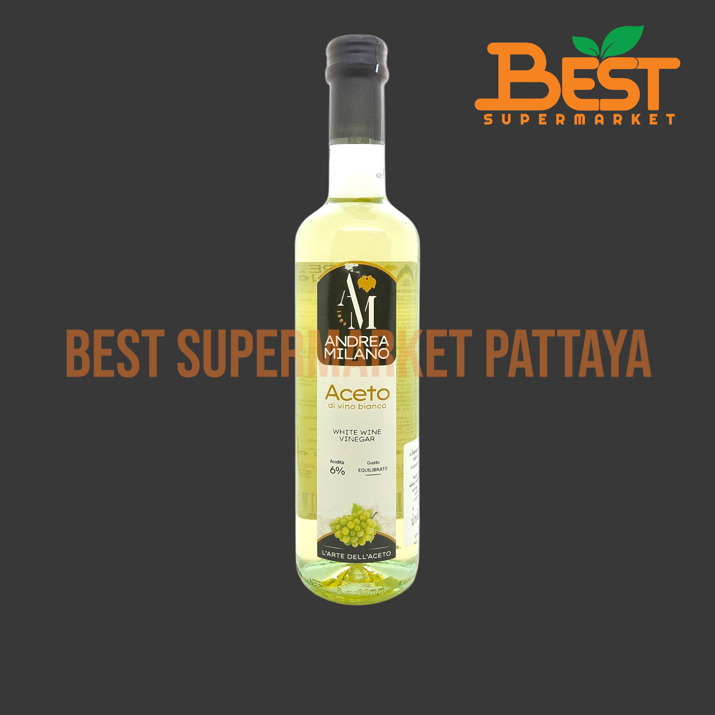ANDREA MILANO BRAND. น้ำส้มสายชูหมักจากองุ่นขาว 500 มล. White Wine Vinegar 500 ml.
