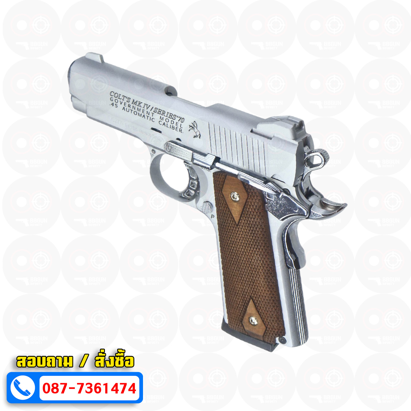 แบลงค์กัน KUZEY M1911 COLT MK IV SR70 สีเงินด้าน 4 นิ้ว ด้ามไม้ blank gun
