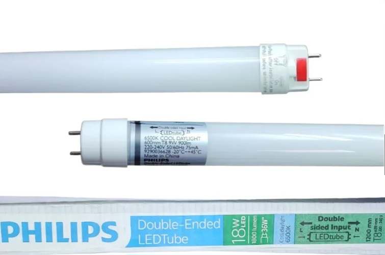 หลอด T8 LED 18W PHILIPS รุ่น DEไฟเข้า2ทาง คูล6500K สวิทซ์ ON-OFF