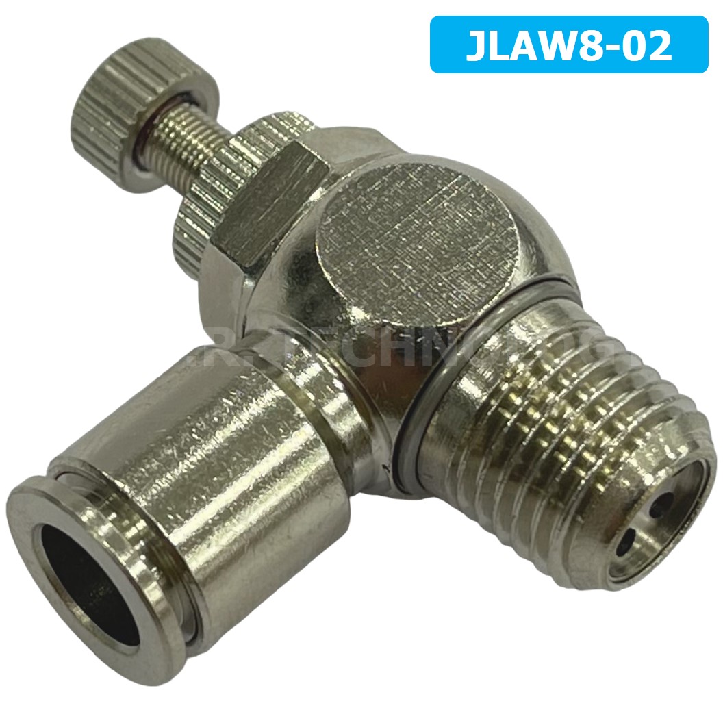 (1ชิ้น) JLAW8-02 ข้อต่อลมสแตนเลส ข้อต่อปรับลม งอ STAINLESS Air Flow Speed Controller ควบคุมความเร็วลม Speed Control valve JLAW JSL