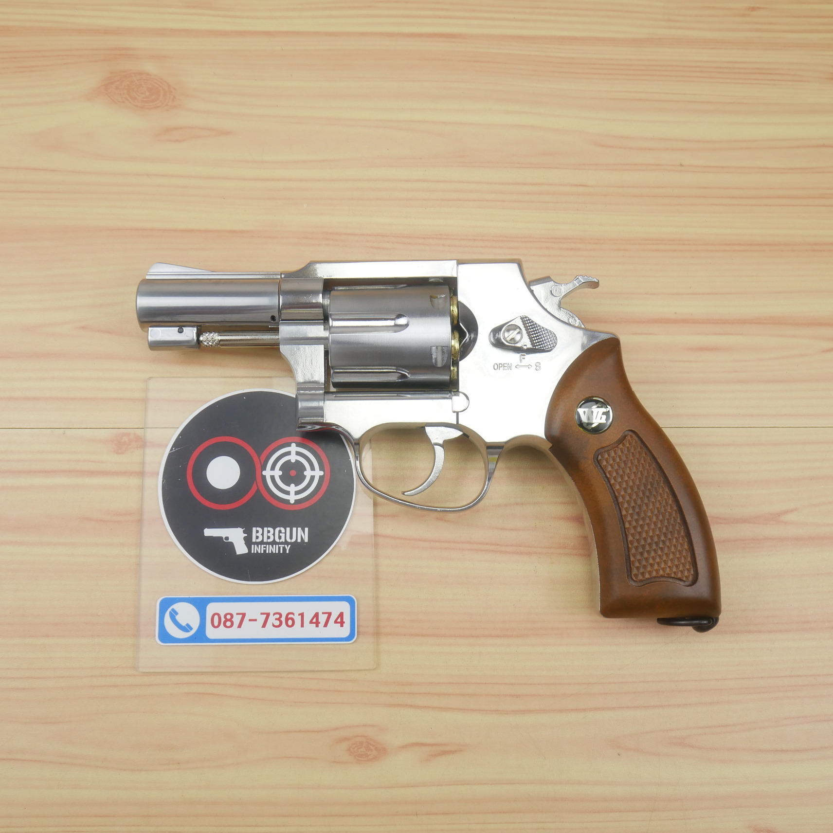 Win Gun 731 2.5" สีเงิน (ด้ามน้ำตาล) บีบีกัน ลูกโม่ 2.5 นิ้ว Co2 BB GUN