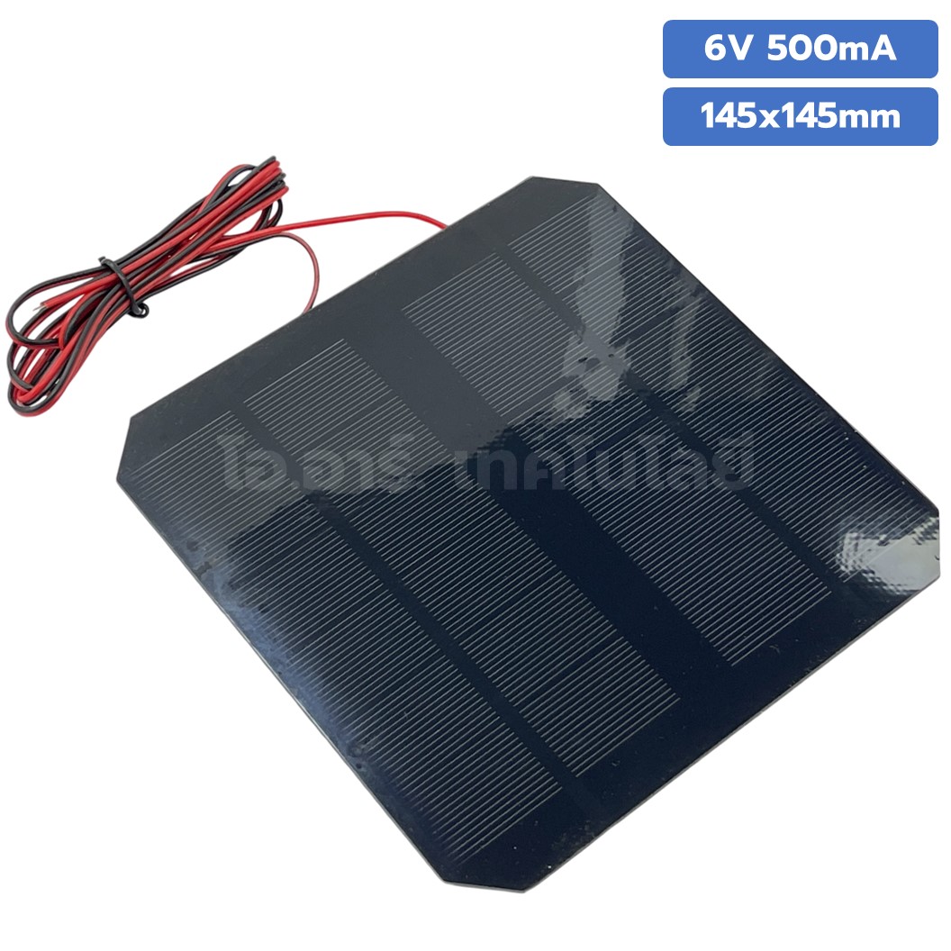 แผงโซล่าเซลล์ ขนาด 145X145mm 6VDC 500mA Solar cell with cable แผ่นโซล่าเซลล์ พร้อมสาย การทดลองพลังงานแสงอาทิตย์ STEM สำหรับงานประดิษฐ์