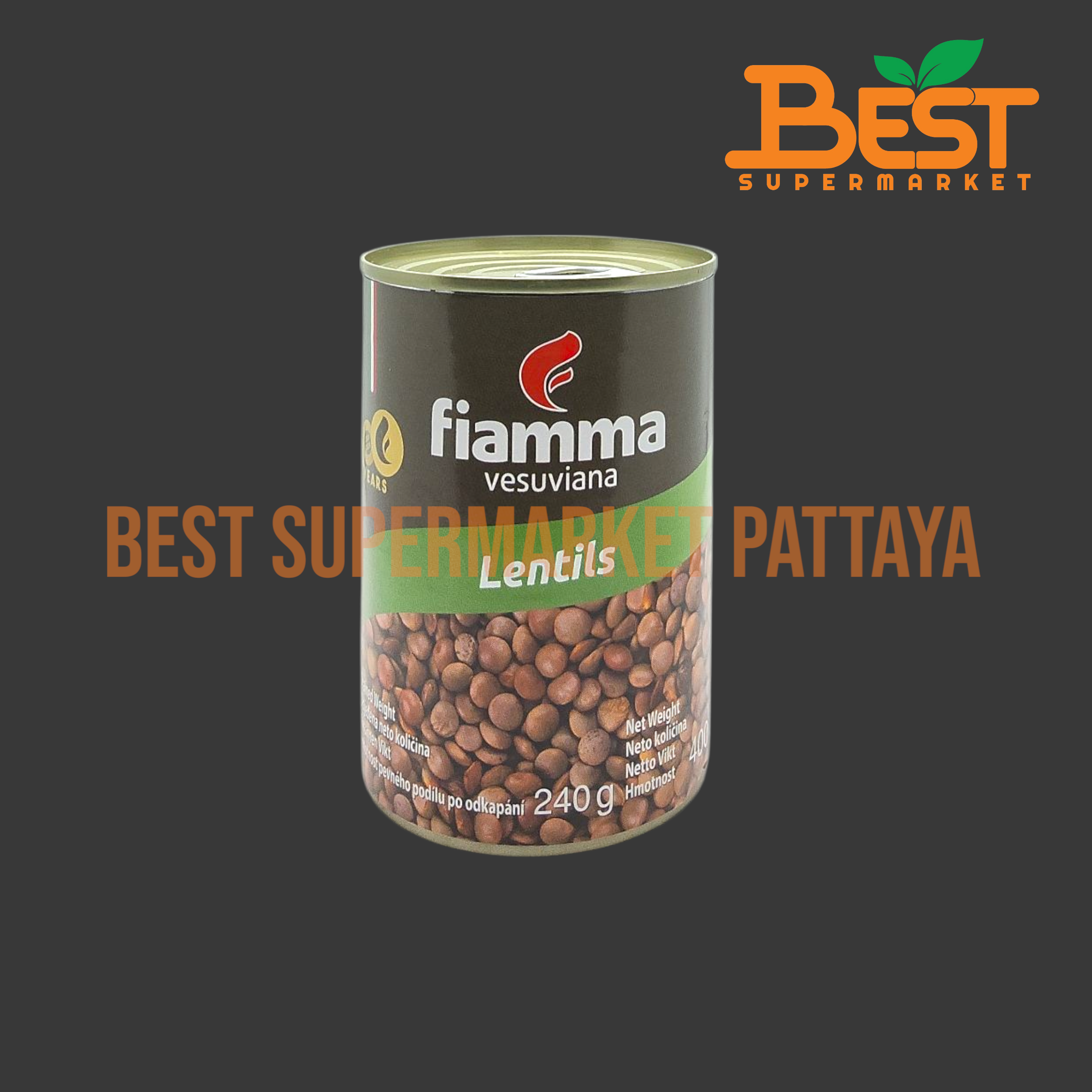 ไฟมมา ถั่วเลนทิลในน้ำเกลือ น้ำหนักสุทธิ 400 กรัม Fiamma Lentils in Brine Total Weight 400 g.