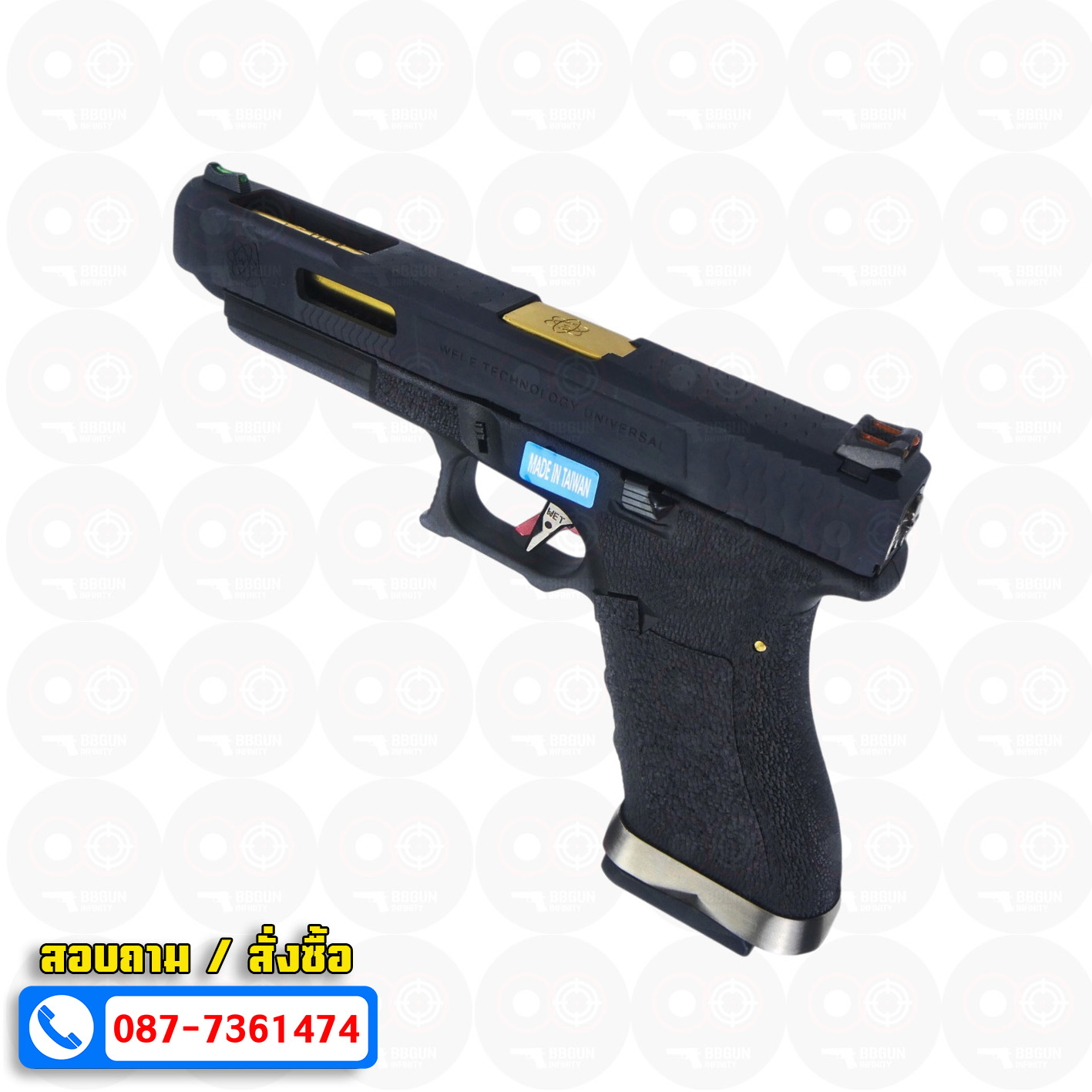 บีบีกันอัดแก๊ส WE G34 T1 G-Force GBB Glock 34 เฟรมดำ สไลด์ดำ ท่อทอง BB GUN