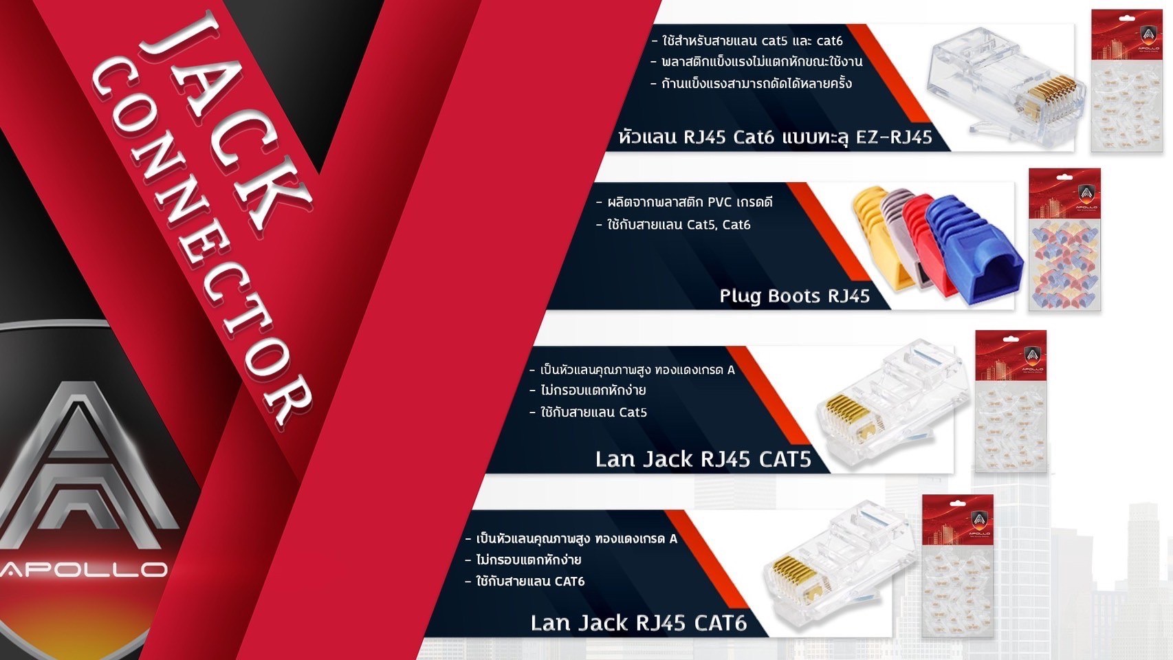 Apollo หัวแลน RJ45 CAT6 รุ่น AJC-02 50ชิ้น/1ถุง