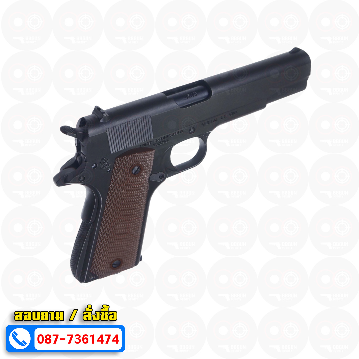 ปืนบีบีกันอัดแก๊ส T8 SP System M1911A1 Government มาร์คกิ้งร่องลึก ครบทั้งกระบอก BB GUN