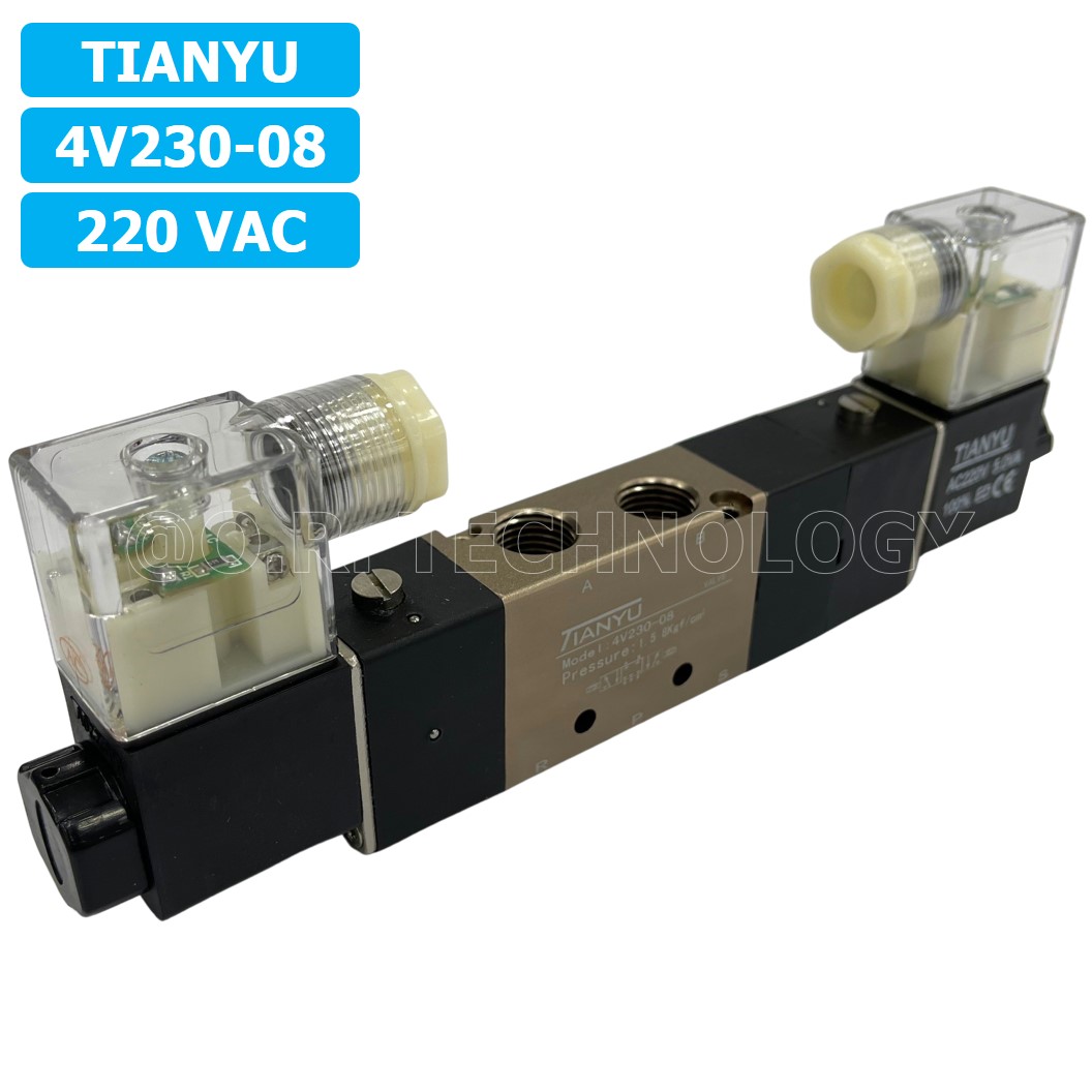 (1ชิ้น) 4V230-08 220VAC โซลินอยด์วาล์ว คอยล์ 2 ข้าง 5/3 Double Coil Solenoid Valve Pneumatic TIANYU