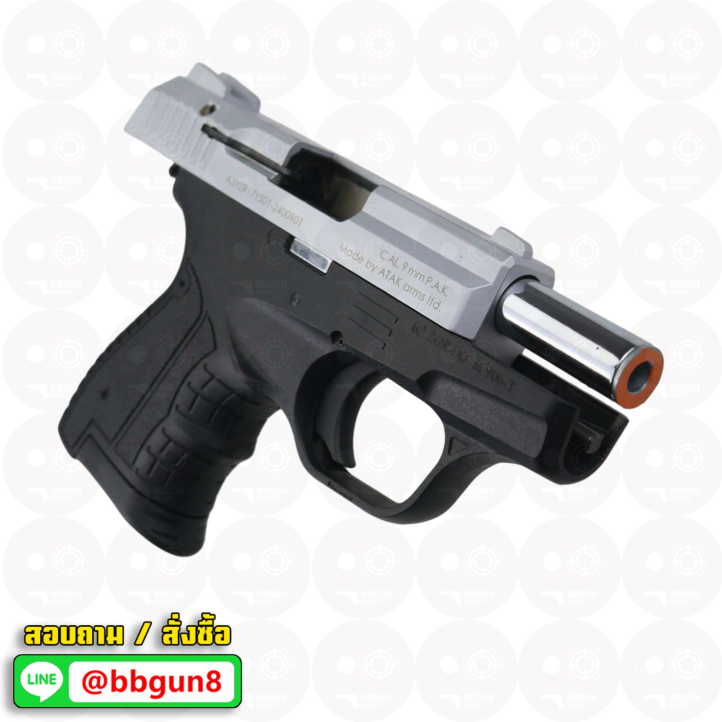 Blank GUN Zoraki M 906 - T สีเงินด้าน แบลงค์กัน (แถมกล่องใส่ปืน) รอบ EU ปลายส้ม