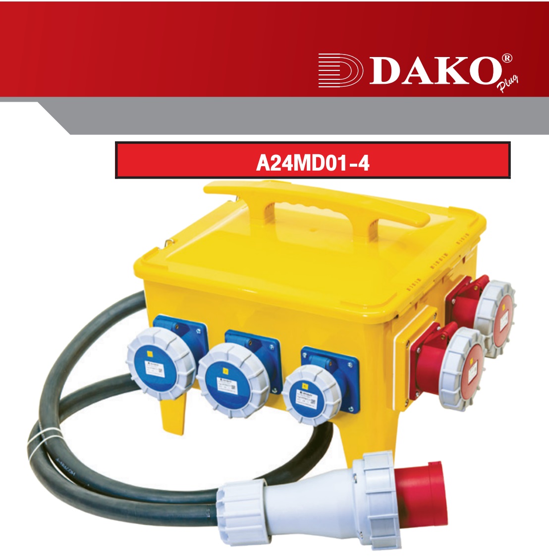 กล่องกระจายไฟกันน้ำ A24MD01-4 63A 400V~3P+N+E IP66 DAKO