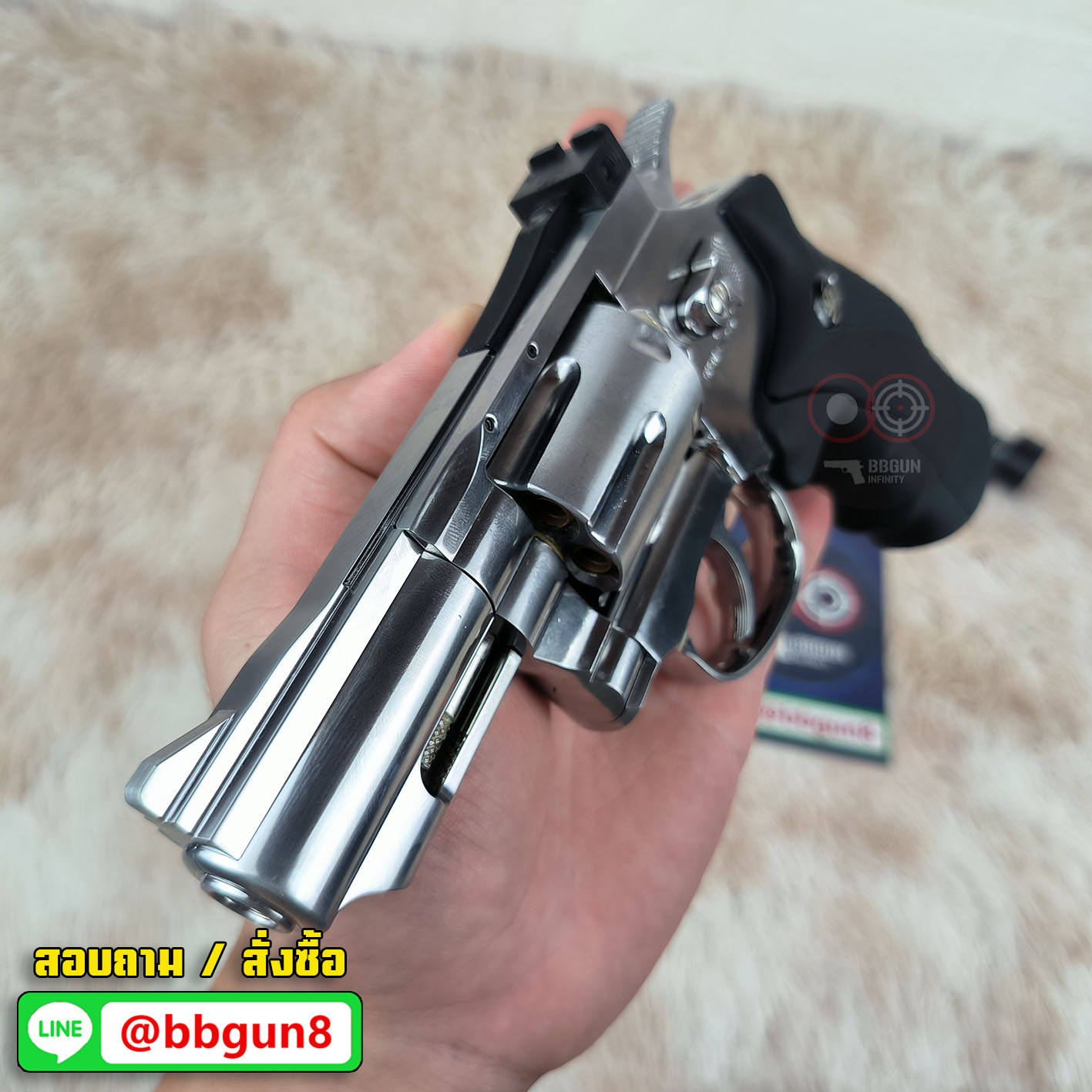 WinGun 708S 2.5 inch Co2 - Silver งานไต้หวัน ปืนบีบีกันลูกโม่ 2.5 นิ้ว สีเงิน - ด้ามดำ