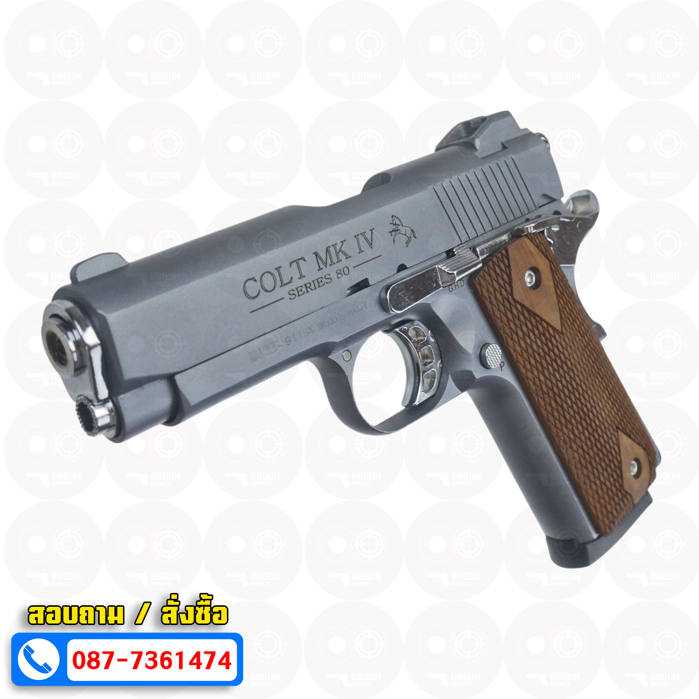 แบลงค์กัน KUZEY M1911 COLT MK IV SERIES 80 สีสโมค 4 นิ้ว ด้ามไม้ Blank Gun