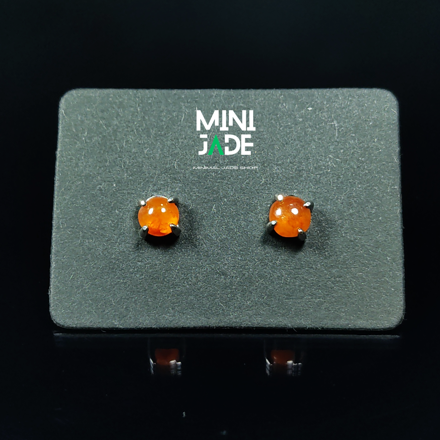 ต่างหูหยกน้ำผึ้งพม่า jadeite เนื้อแก้วสี Orange Jade ขนาด 4 มม