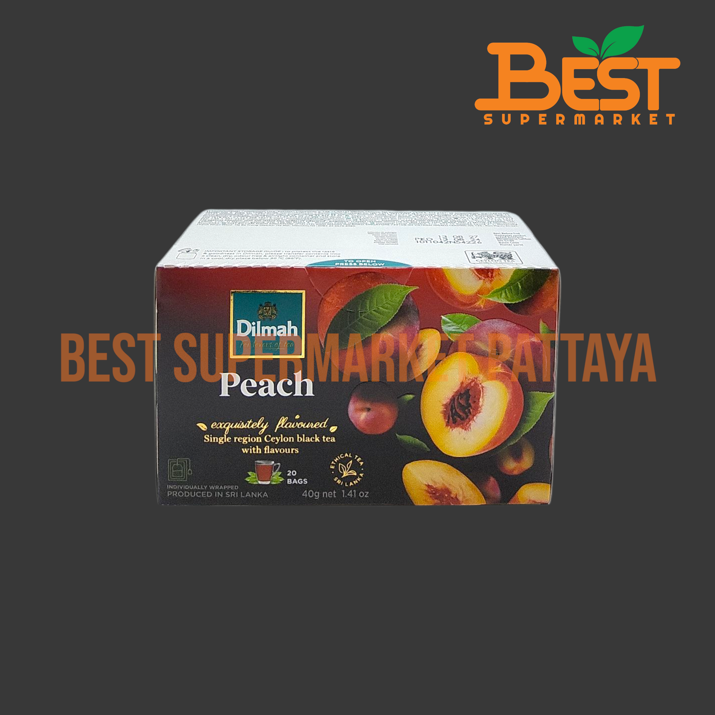 ดิลมา ชาดำซีลอน กลิ่นพีช 20 ซอง x 2 กรัม. Dilmah Peach Flavoured Ceylon Black Tea.20 bags x 2 g.