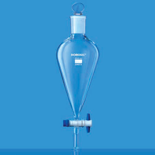 Separating funnel With PTFE plugs, PP Stopper กรวยแยกสารทรงลูกแพร์ ก๊อกปล่อยสสาร PTFE จุกฝาปิด PP 6403