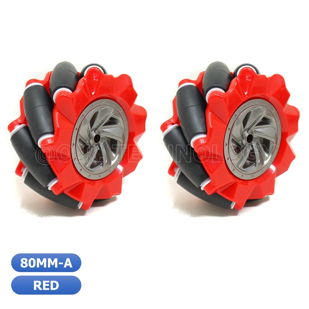 (1ชุด มี 2ล้อ-ซ้าย,ขวา) AD151 ชุดล้อ แมคคานัม ล้อหมุนรอบทิศทาง ขนาด 80MM-A สีแดง (ไม่รวม แกนล้อ) Red Mecanum Wheel 80MM-A (Not include couplings)
