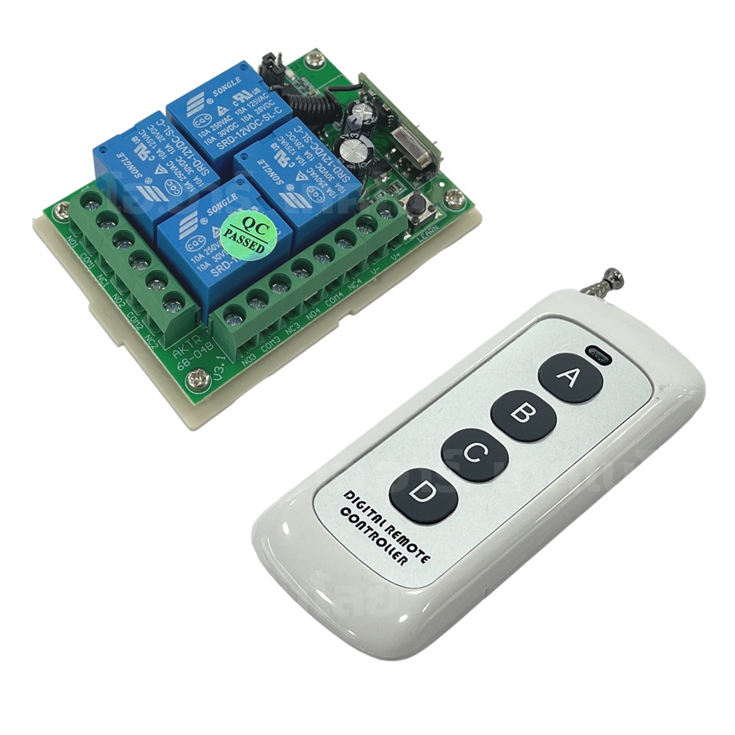 รีโมทควบคุม 4ปุ่ม พร้อมกล่อง 433MHz 12V/24V 4 Channel Relay Module Wireless Remote Control Switch กล่องควบคุมรีโมท 4ช่อง