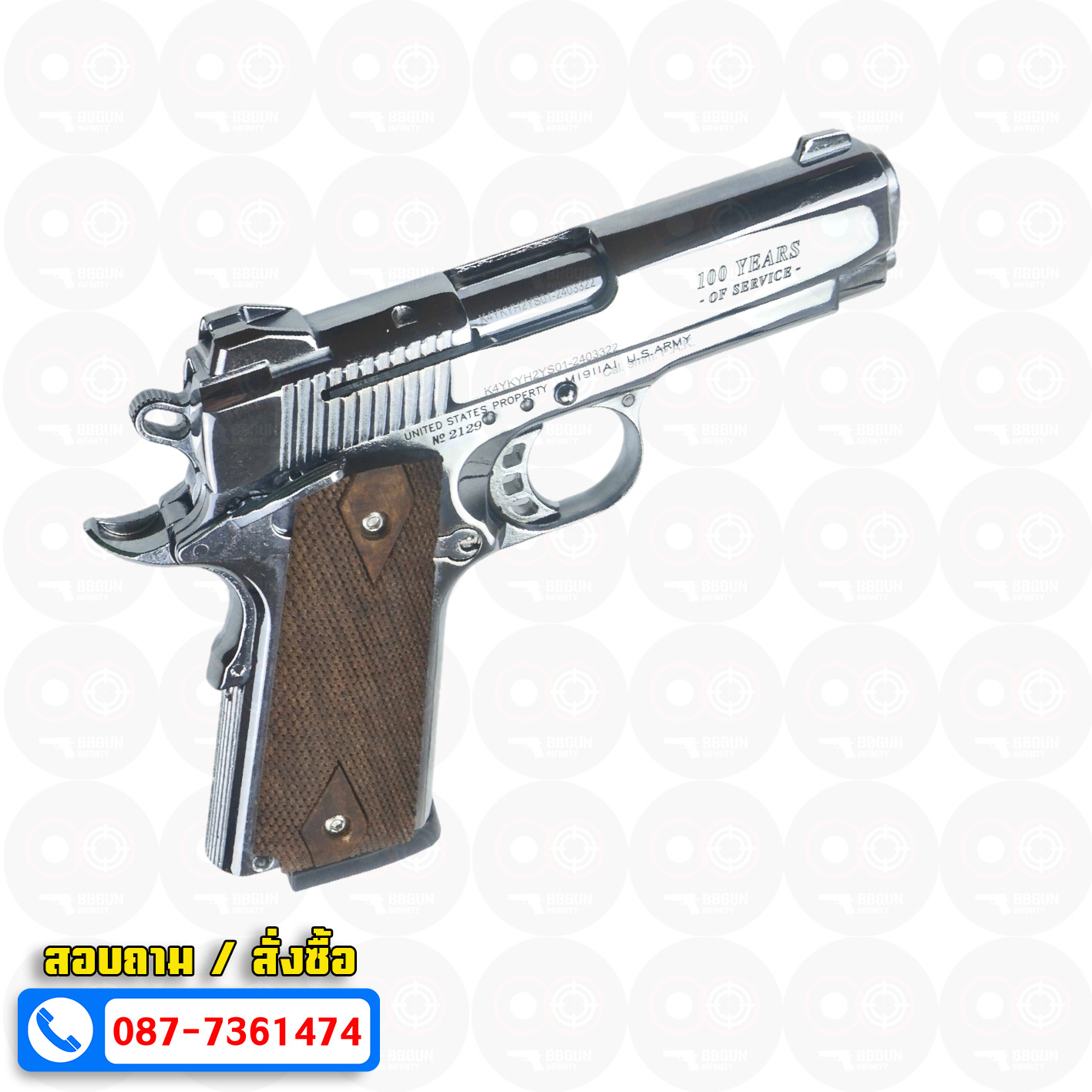 แบลงค์กัน KUZEY M1911 COLT'S 100 ปี สีเงินเงา 4 นิ้ว Blank Gun