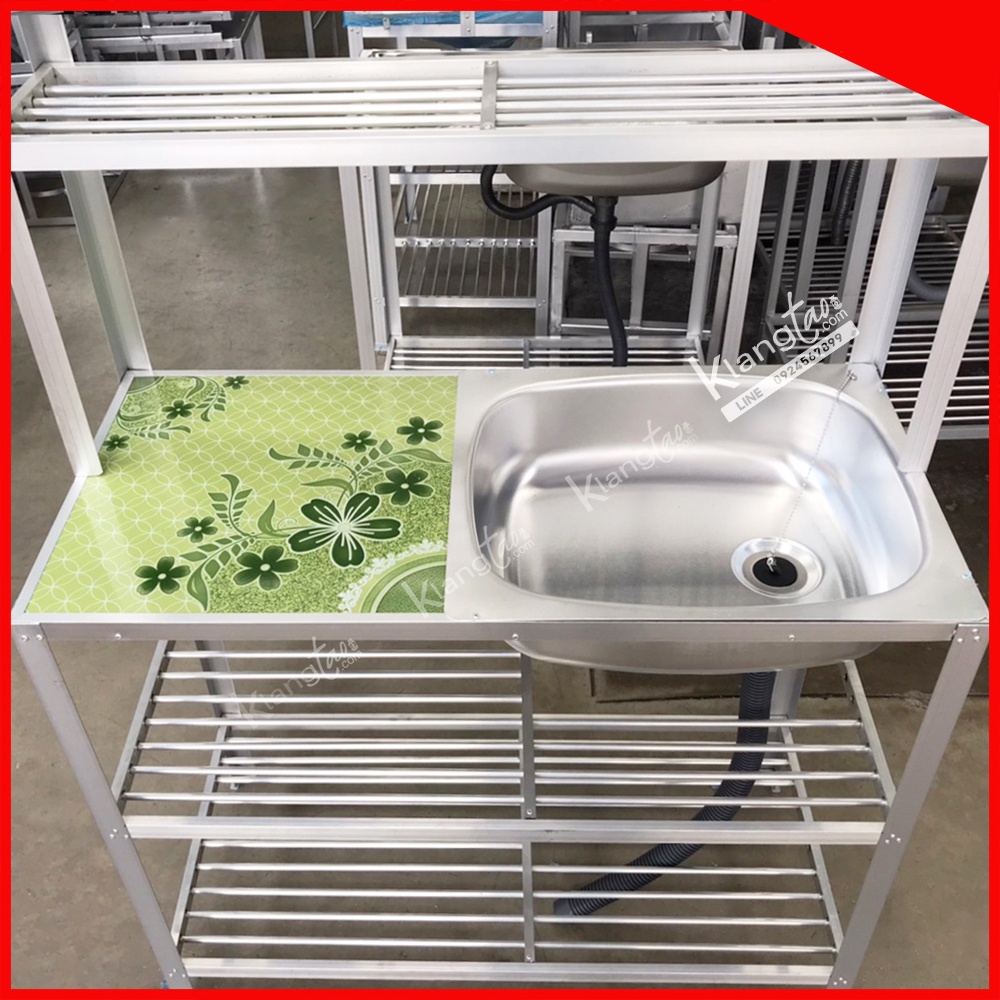 Diamond อ่างล้างจาน ตราเพชร 45x75x125 ซม. 2 ชั้นวาง+ต่อบน ด้านข้างกระเบื้อง | ซิงค์อลูมิเนียม (เลือกก๊อกน้ำได้)