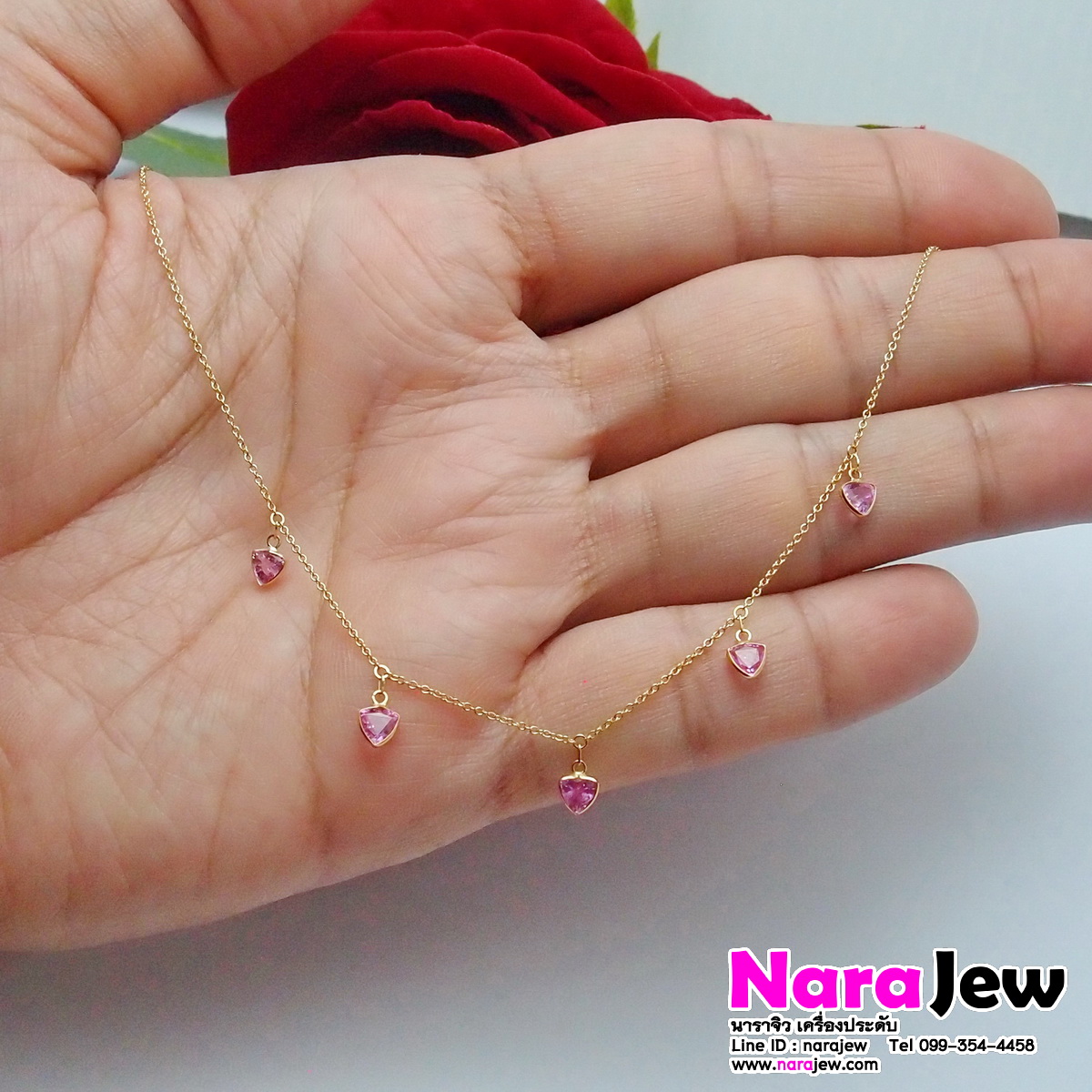 สร้อยคอทับทิมพม่า แบบตุ้งติ้งน่ารักๆ ความยาว 16 ถึง 17 นิ้ว