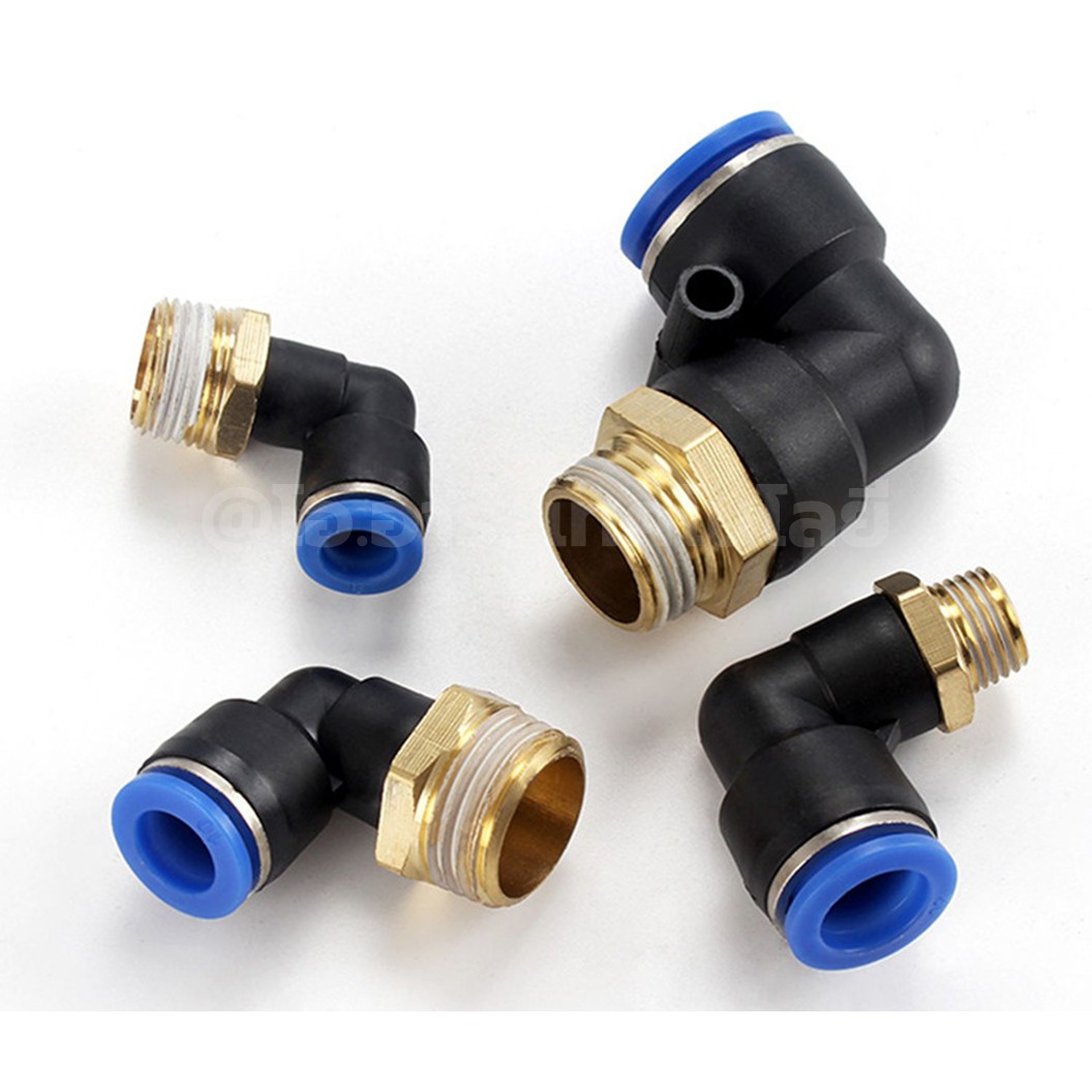 PL ข้อต่อลมเกลียวนอก งอ90องศา Male Thread Elbow Connector Pipe Quick Fittings Air Connector Pneumatic ข้อต่อลมงอ เกลียวนอก ข้องอ