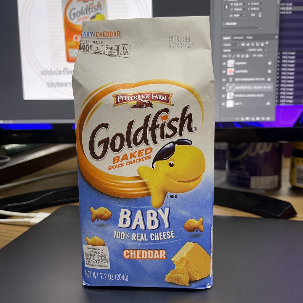 เปปเปอร์ริดจ์ฟาร์ม เชดด้าชีส บิสกิต รูปปลา 187, 204 กรัม Pepperidge Farm Cheddar Baked Snack Cracker 187, 204 g.