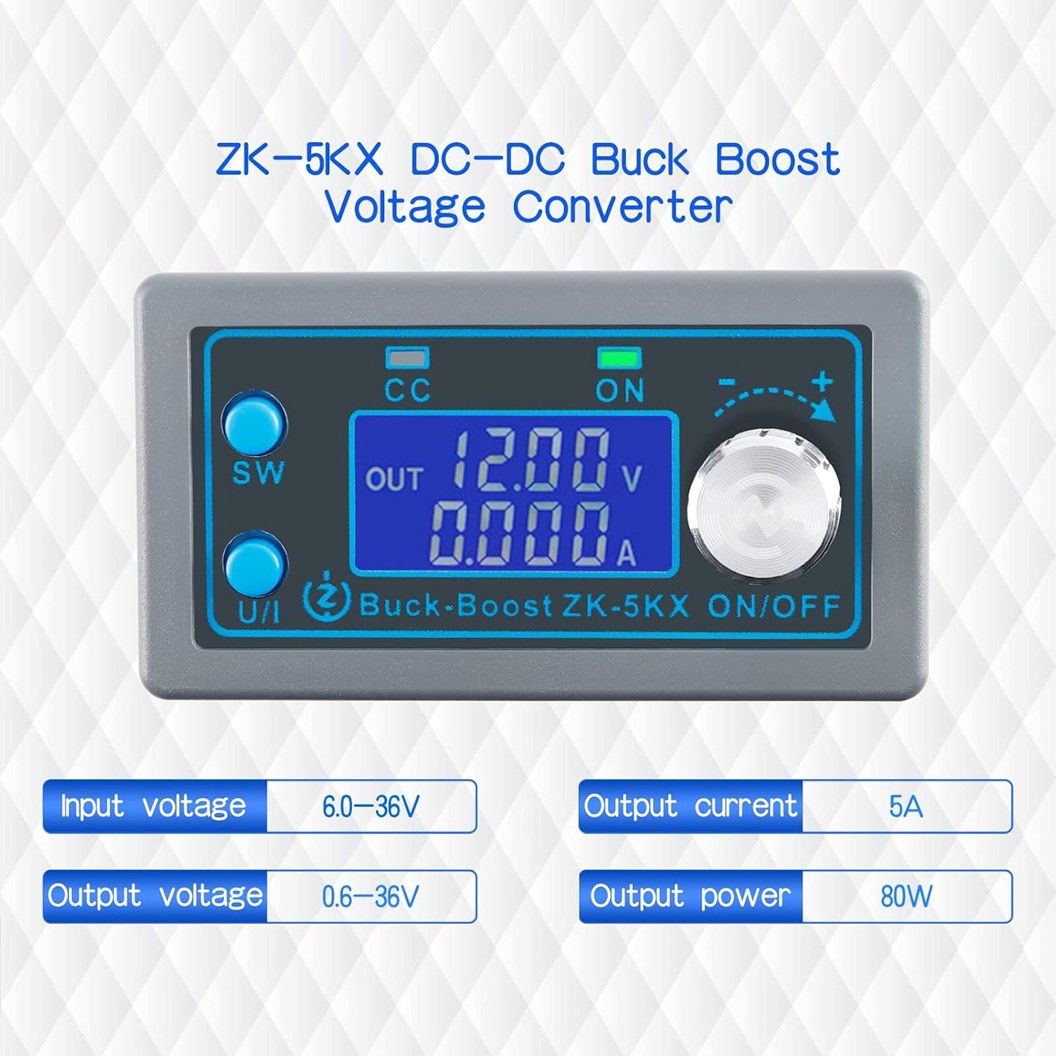 ZK-5KX โมดูลปรับ เพิ่ม-ลด แรงดันไฟฟ้า Step Up-Step Down DC Buck Boost Converter 6-30V to 0.6-30V 5A 80W โมดูลแปลงไฟ ตัวปรับเพิ่ม-ลดแรงดันไฟ Stabilized Regulator Module