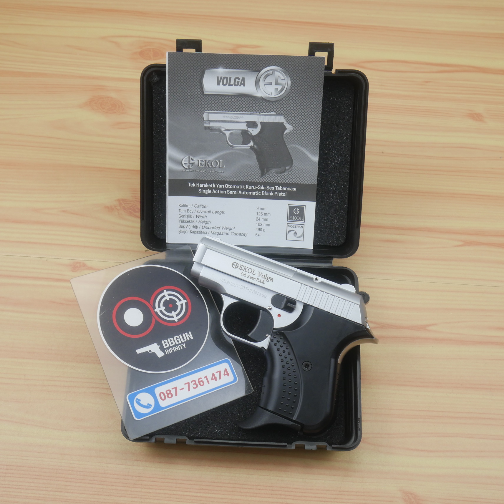 แบลงค์กัน EKOL Volga White สีเงินด้าน 9 mm P.A.K. Blank gun (แถมกล่องใส่ปืน)