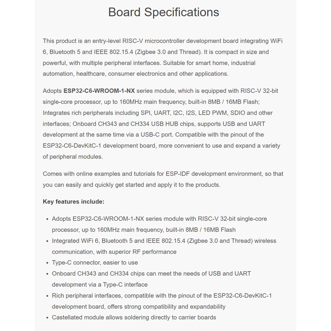 บอร์ด ESP32-C6-WROOM-1-N16 16MB Flash module core board Bluetooth/WiFi6 RISC-V development board ESP32-C6 แบบบัดกรี/ไม่บัดกรีขา Solder/Solderless
