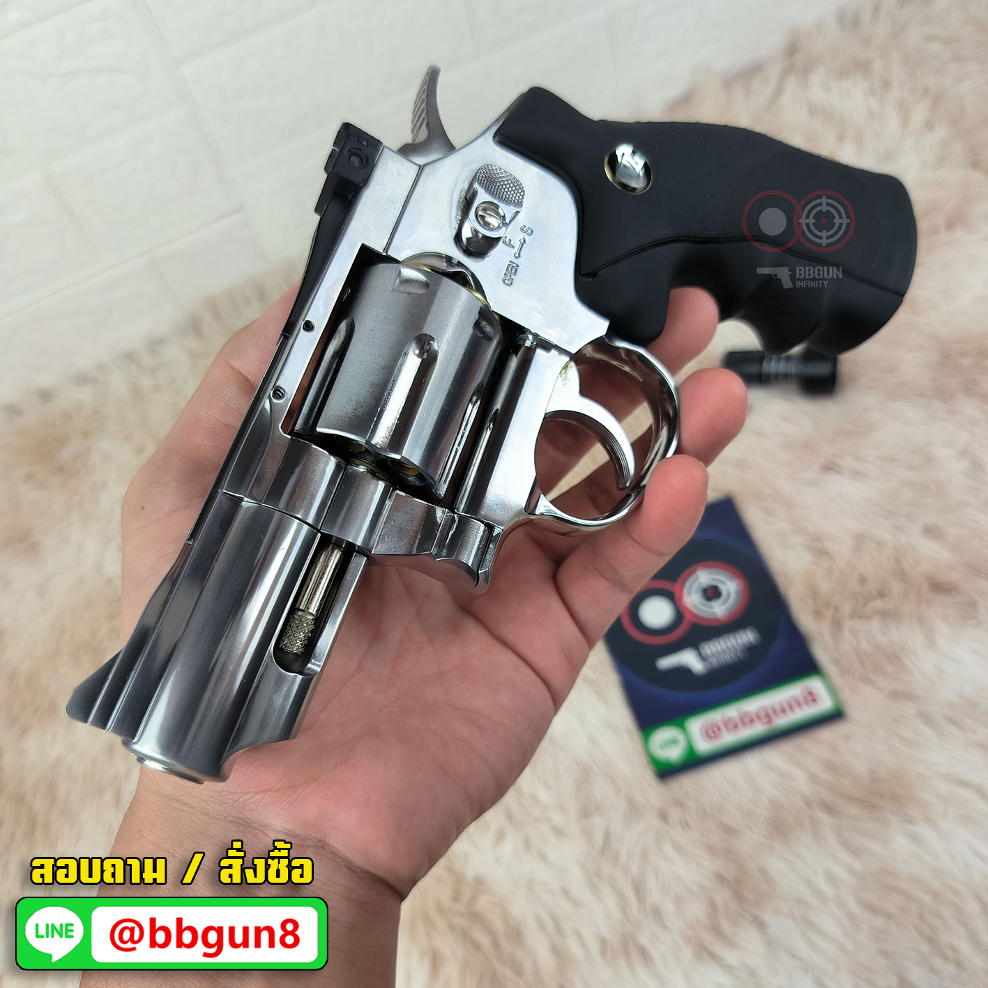 WinGun 708S 2.5 inch Co2 - Silver งานไต้หวัน ปืนบีบีกันลูกโม่ 2.5 นิ้ว สีเงิน - ด้ามดำ