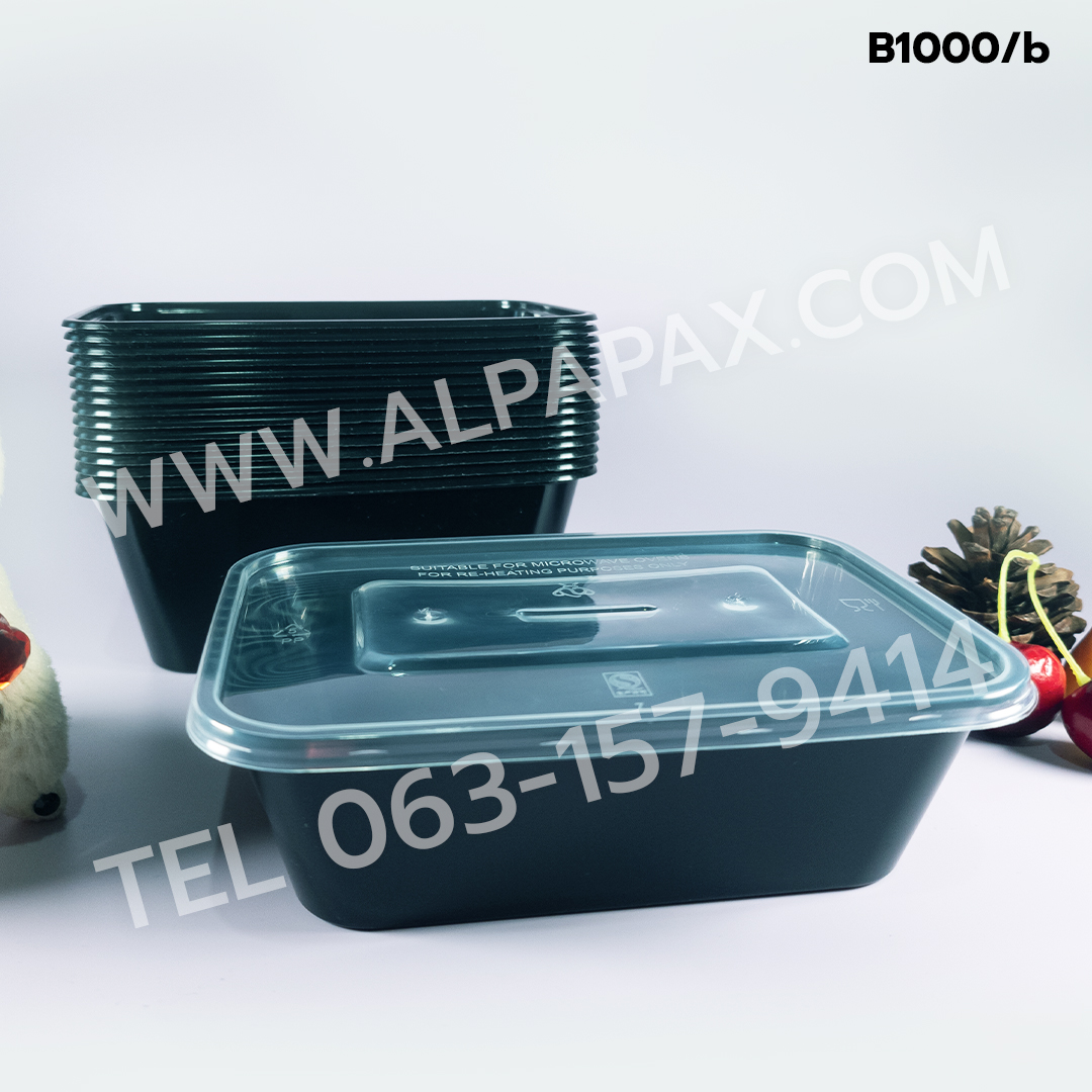 B1000Bกล่องอาหารพลาสติก+ฝา 1000ml.สีดำ (ลัง 300ใบ) กล่องไมโครเวฟ กล่องข้าว กล่องอาหาร กล่องใส่อาหาร