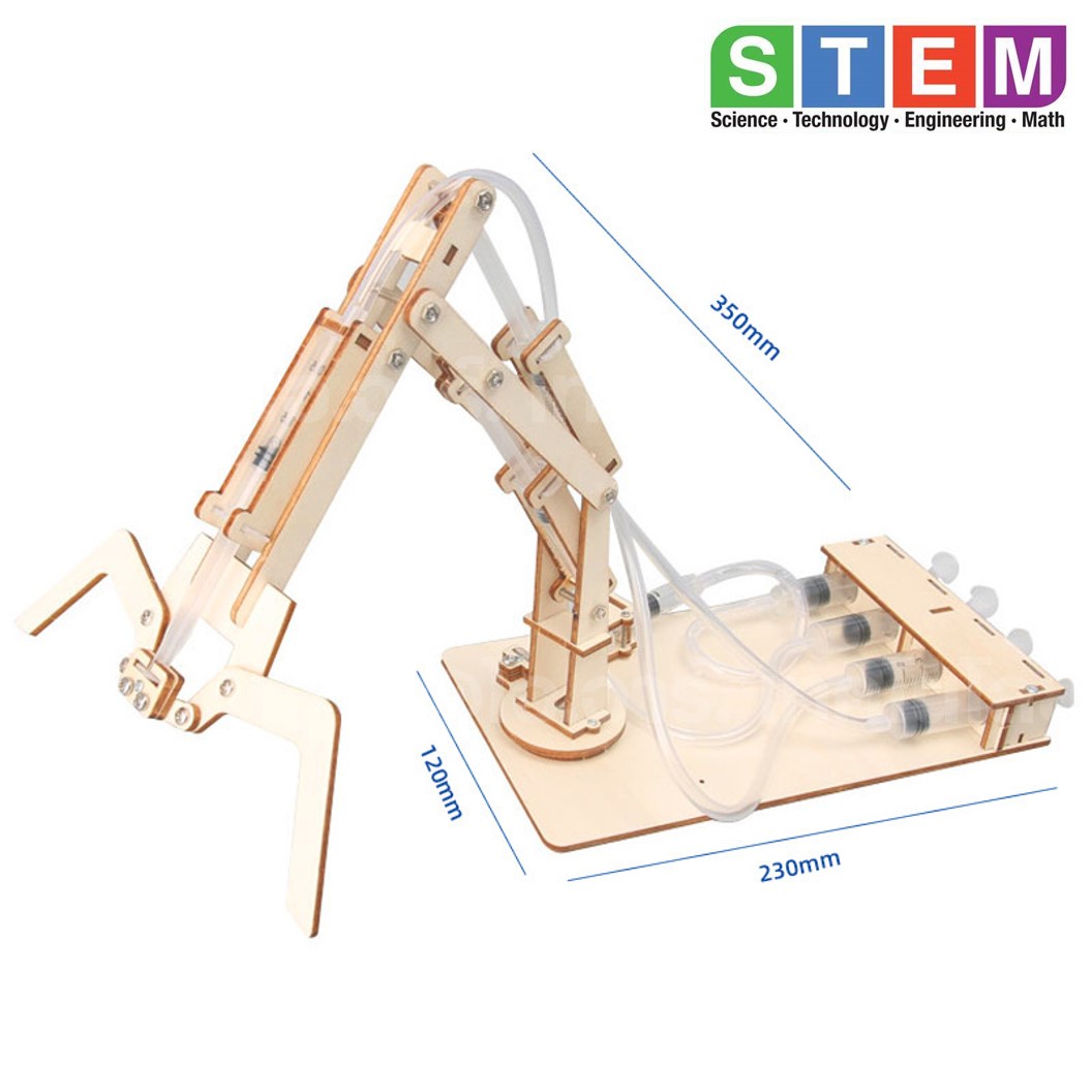 T-M58 ชุดประกอบไม้ มือจับ แขนกล ไฮดรอลิก Hydraulic Robot Arm Wooden Kit STEM Education ของเล่นเสริมทักษะ เสริมพัฒนาการ ชุดเรียนรู้ ชุดทดลอง