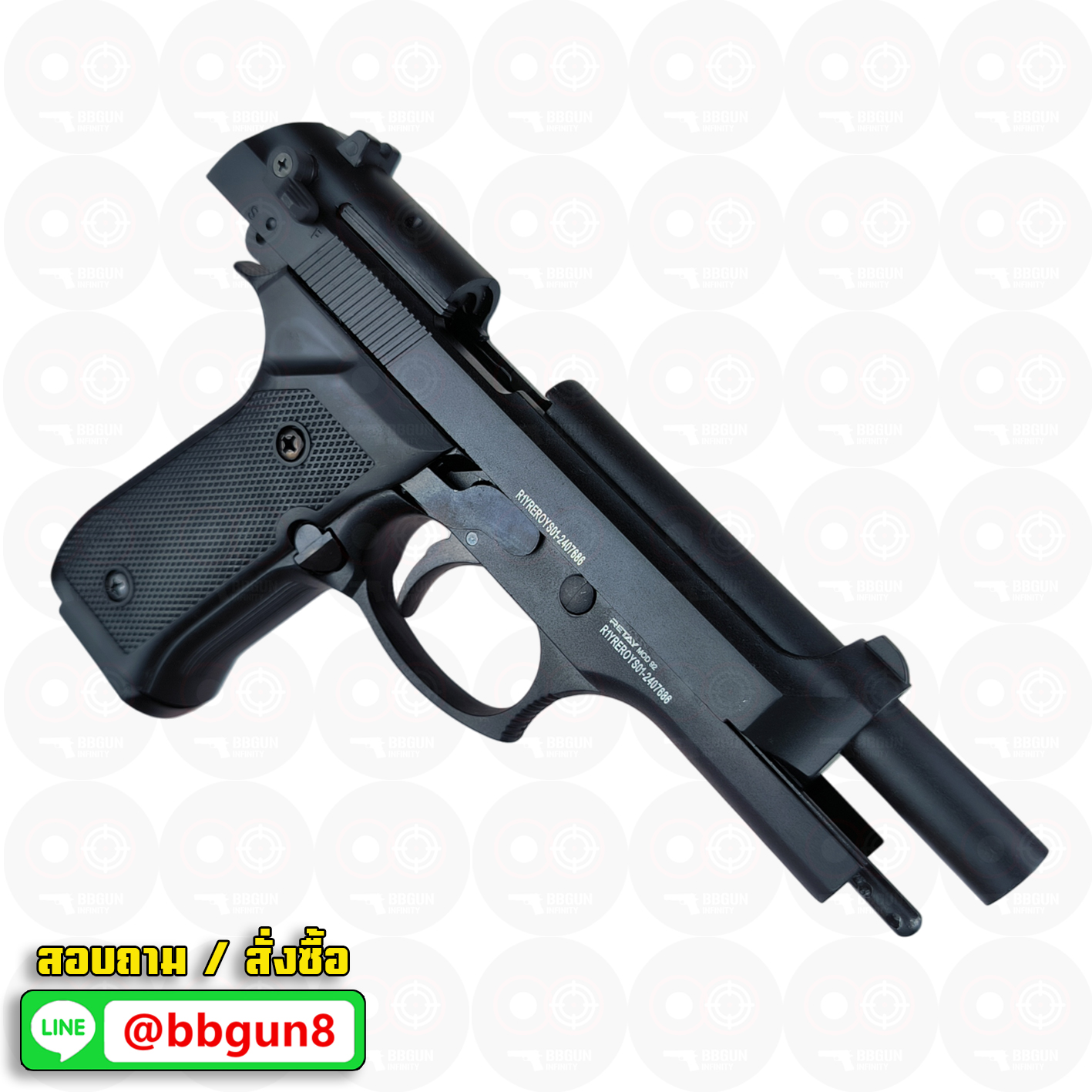 Retay mod 92 black blank gun Beretta M92 รีเท บาเร็ตต้า เอ็ม 92 แบลงค์กัน สีดำ (แถมกล่องใส่ปืน แม็กกาซีน 2 อัน หัวต่อพุ)