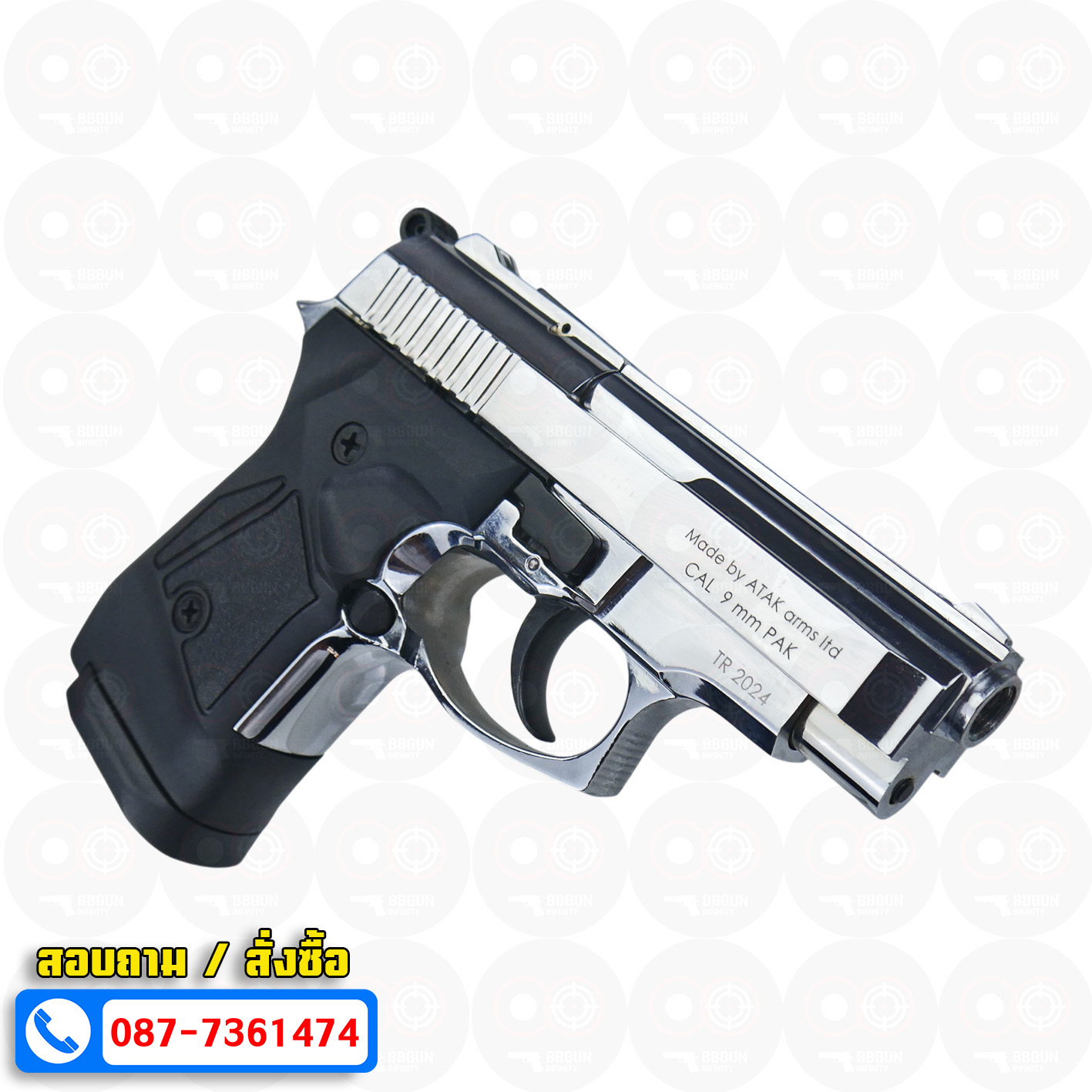 ปืนแบลงค์กัน Zoraki 914 Auto สีเงินเงา 9mm P.A.K. BlankGun (แถมกล่องใส่ปืน)