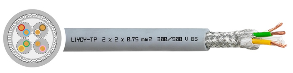 LIYCY-TP 300/500V 2*2*0.75mm2 สายคอนโทรลแบบมีชิลล์ คอร์คู่บิดเกลียว -สอบถาม-