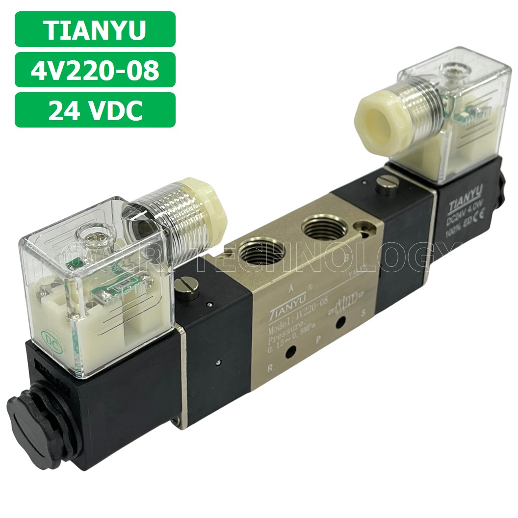 (1ชิ้น) 4V220-08 24VDC โซลินอยด์วาล์ว คอยล์ 2 ข้าง Double coil Solenoid Valve Pneumatic TIANYU โซลินอยด์วาล์วไฟฟ้า โซลินอยลม วาล์วลม กระบอกลม