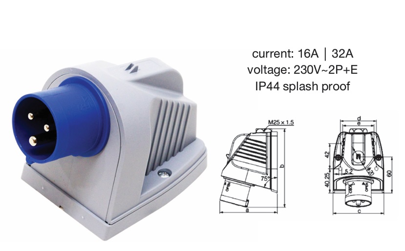 HTB513 ปลั๊กตัวผู้ติดลอย 2P+E 16A 230V IP44 "DAKO"