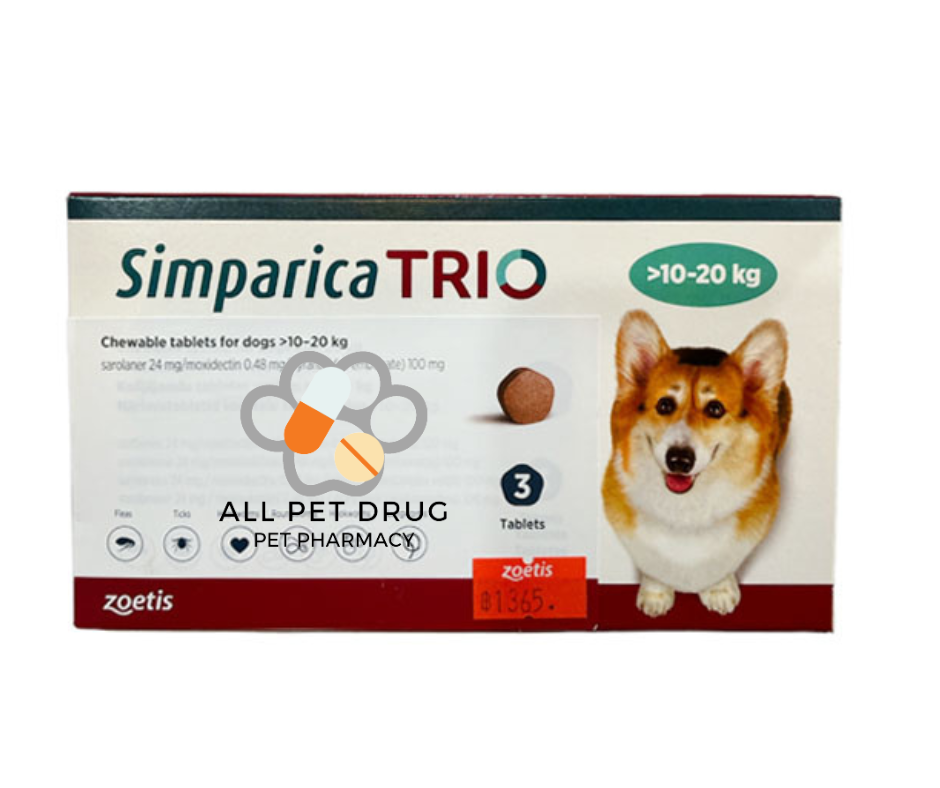 Simparica TRIO 10.1 - 20 Kg ( 1 เม็ด)ยาป้องกันเห็บหมัดและพยาธิ สำหรับสุนัข