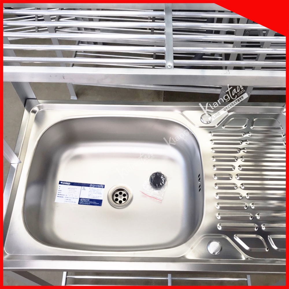 Diamond อ่างล้างจาน ตราเพชร 45x75x125 ซม. 1 ชั้นวาง+ต่อบน มีที่วางจาน | ซิงค์ล้างจาน สแตนเลส ขาอลูมิเนียม (เลือกก๊อกได้)