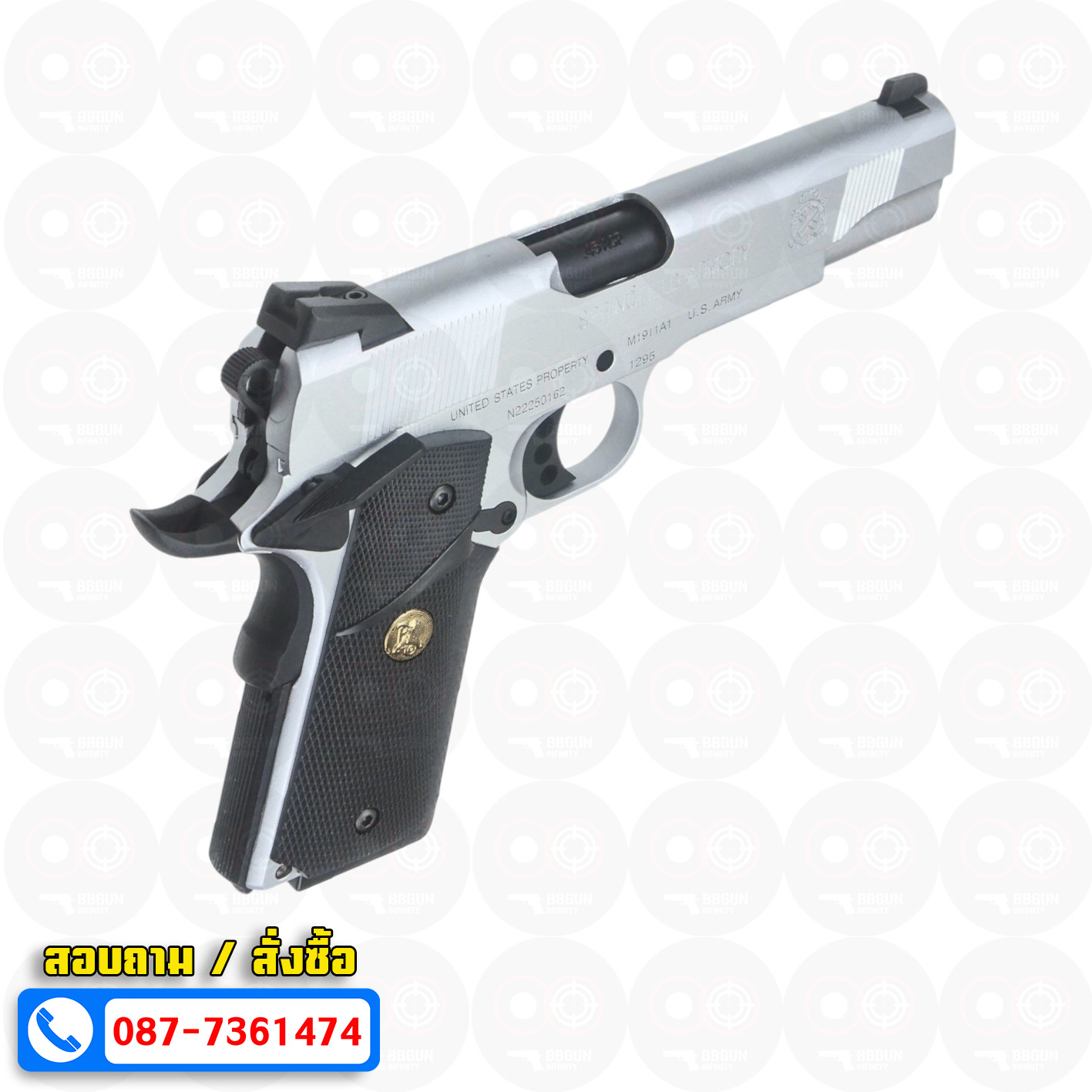 บีบีกันอัดแก๊ส Army Armament R27S Springfield 1911 สีเงิน BB GUN