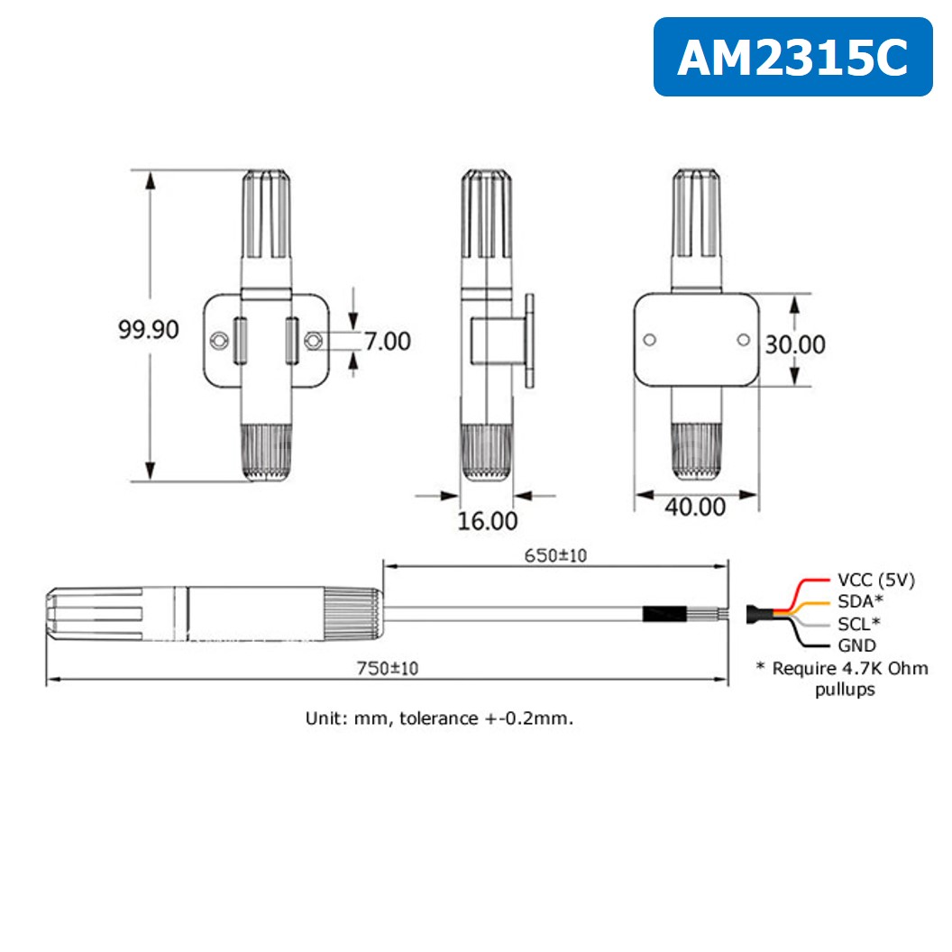 AF277 AM2315C เซ็นเซอร์วัดอุณหภูมิและความชื้นแบบ I2C ASAIR AM2315C Digital Temperature and Humidity Sensor Module I2C Digital Signal Output 4-Wire