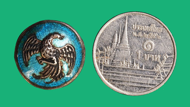 ขายแล้ว*35369 เม็ดกระดุมเงินลงยา นกวายุภักตร์ (สัญญาลักษณ์กระทรวงการคลัง) ยุค ปี พ.ศ. 24XX 16