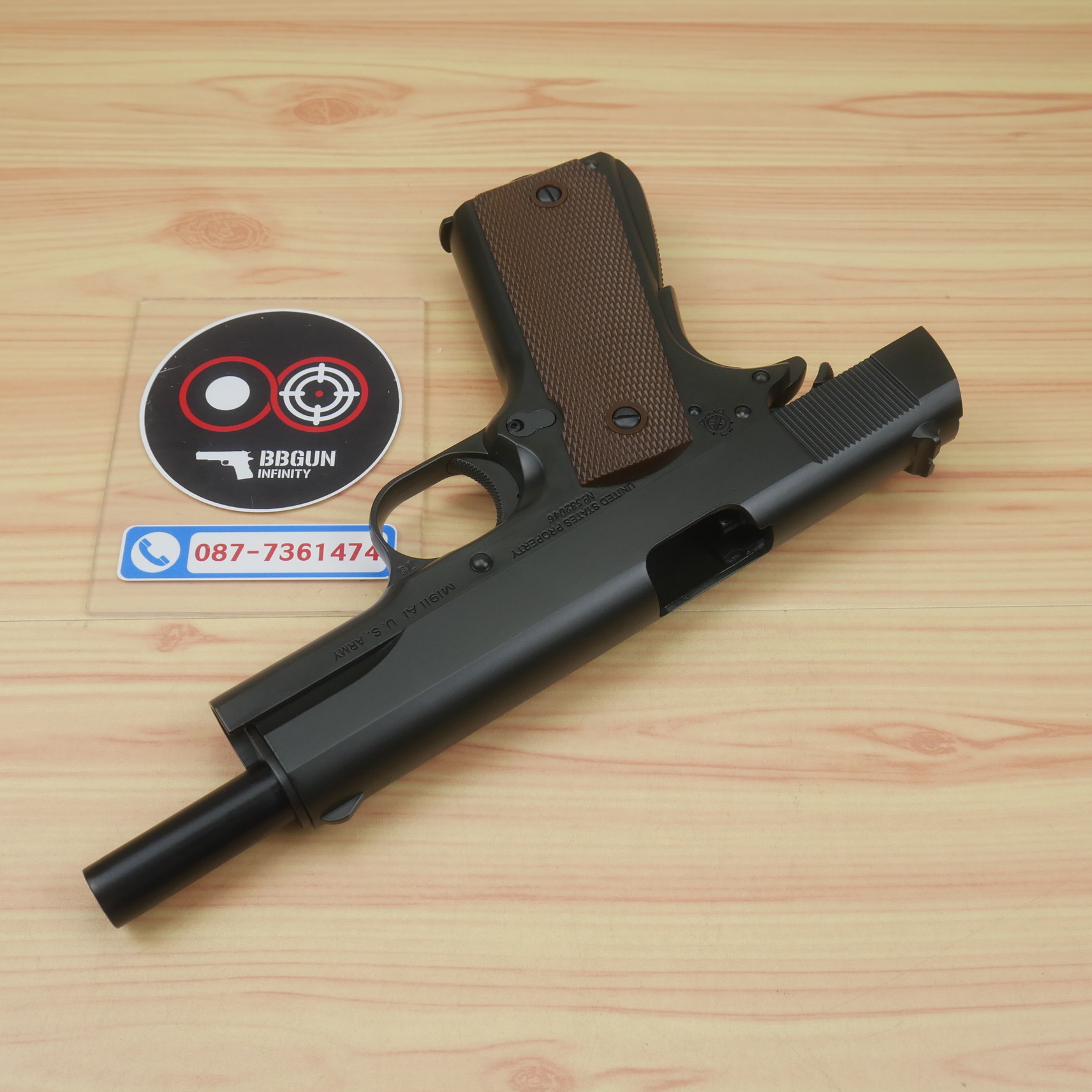 ปืนบีบีกันอัดแก๊ส T8 SP System M1911A1 Government มาร์คกิ้งร่องลึก ครบทั้งกระบอก BB GUN