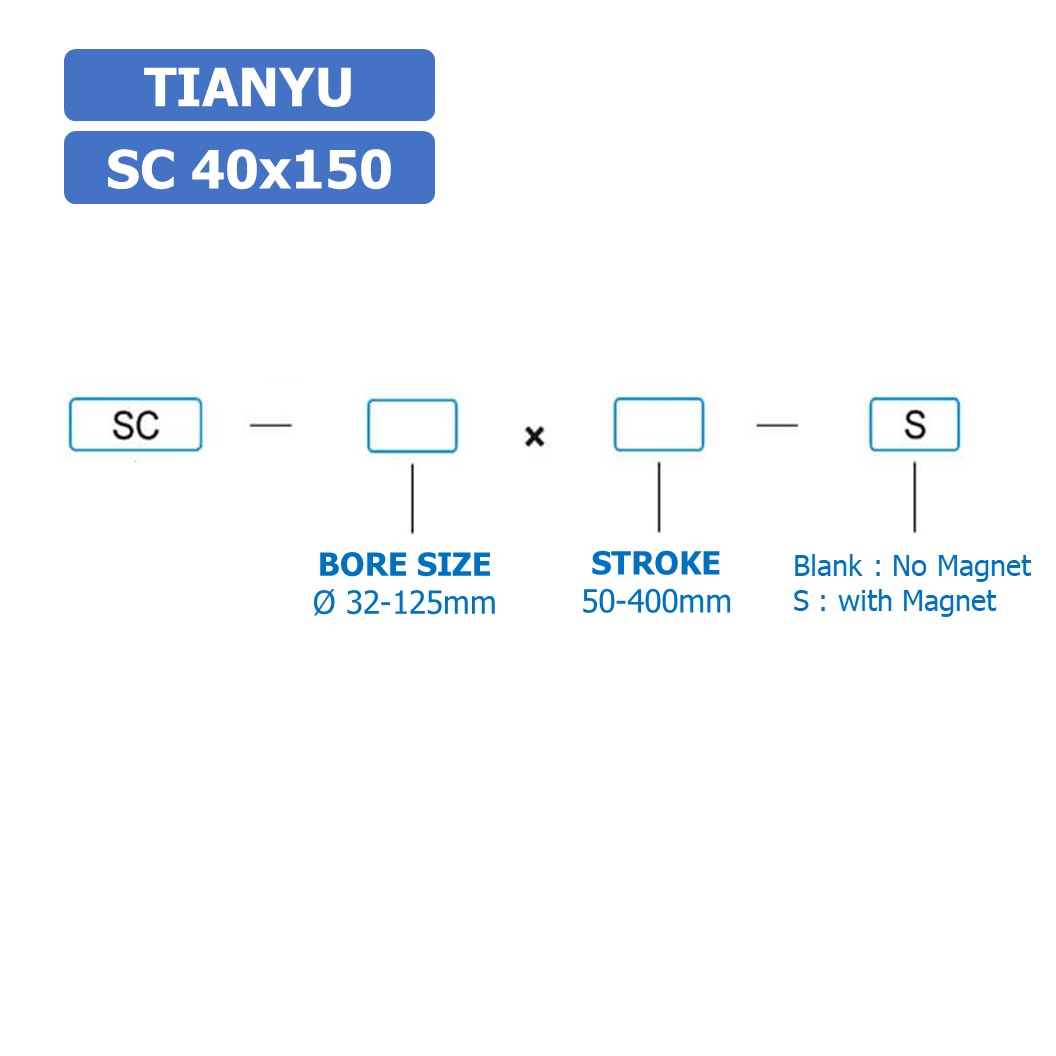 (1ชิ้น) SC 40x150 กระบอกลม รุ่นมาตรฐาน กระบอกลม 4 เสา Standard Cylinder Air Pneumatic แบบสี่เสา