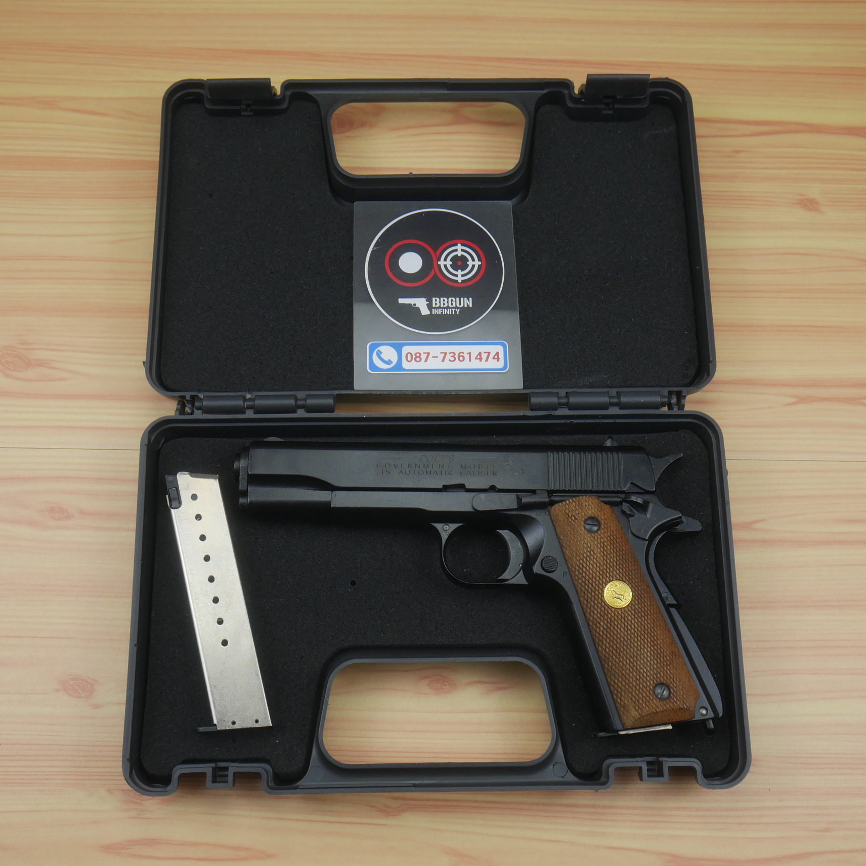 แบลงค์กัน AKSA Colt's Government Model .45 Automatic Caliber 100 Years สีดำ กริปไม้ (2 แม็กกาซีน) BLANK GUN