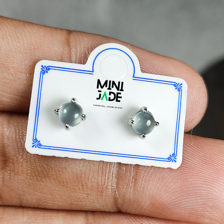 ต่างหูหยกพม่าเนื้อแก้วสี Smoke Jade ขนาด 3 มม