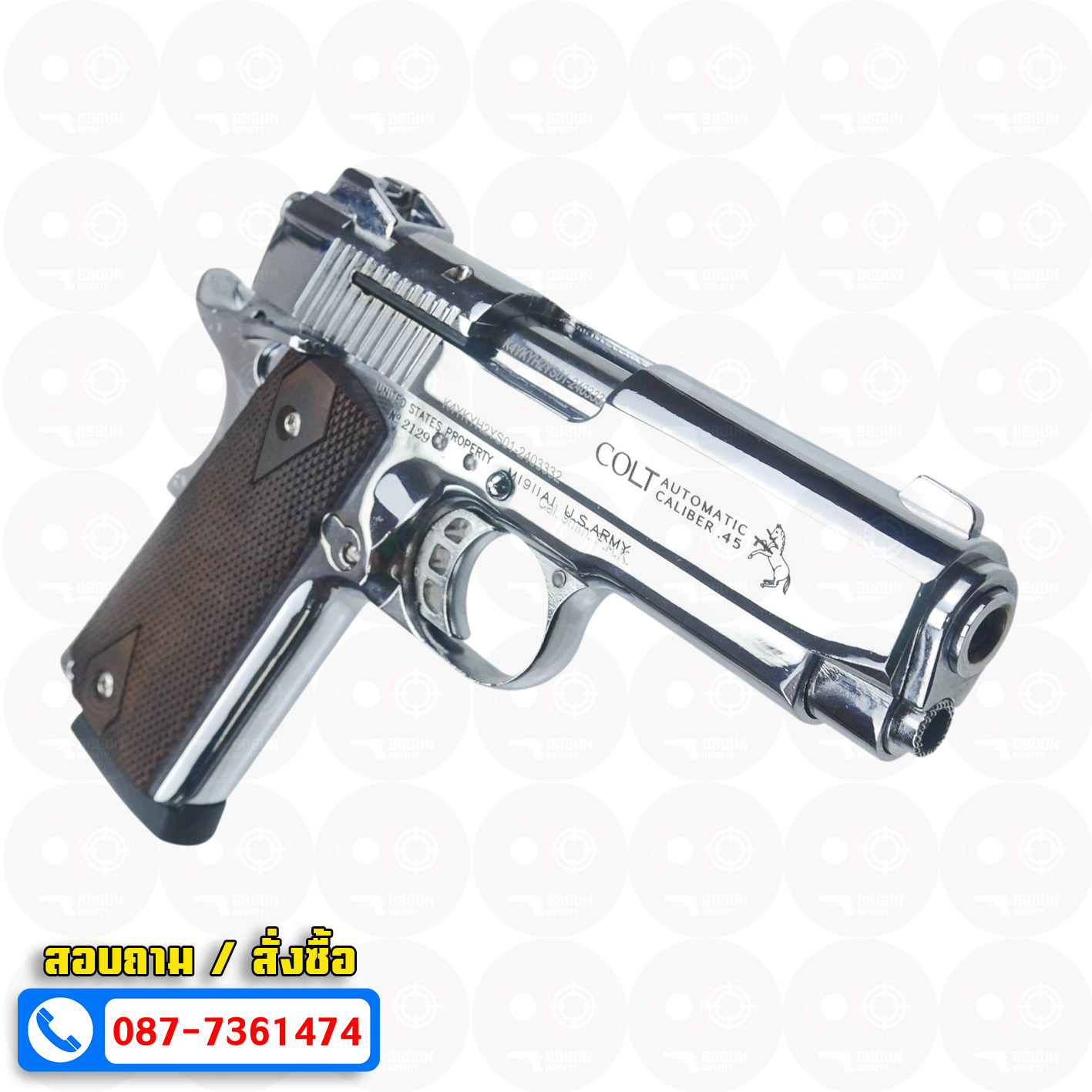 แบลงค์กัน KUZEY M1911 COLT'S MK IV SERIES 80 blank gun สีเงินเงา ลำ 4 นิ้ว ด้ามไม้
