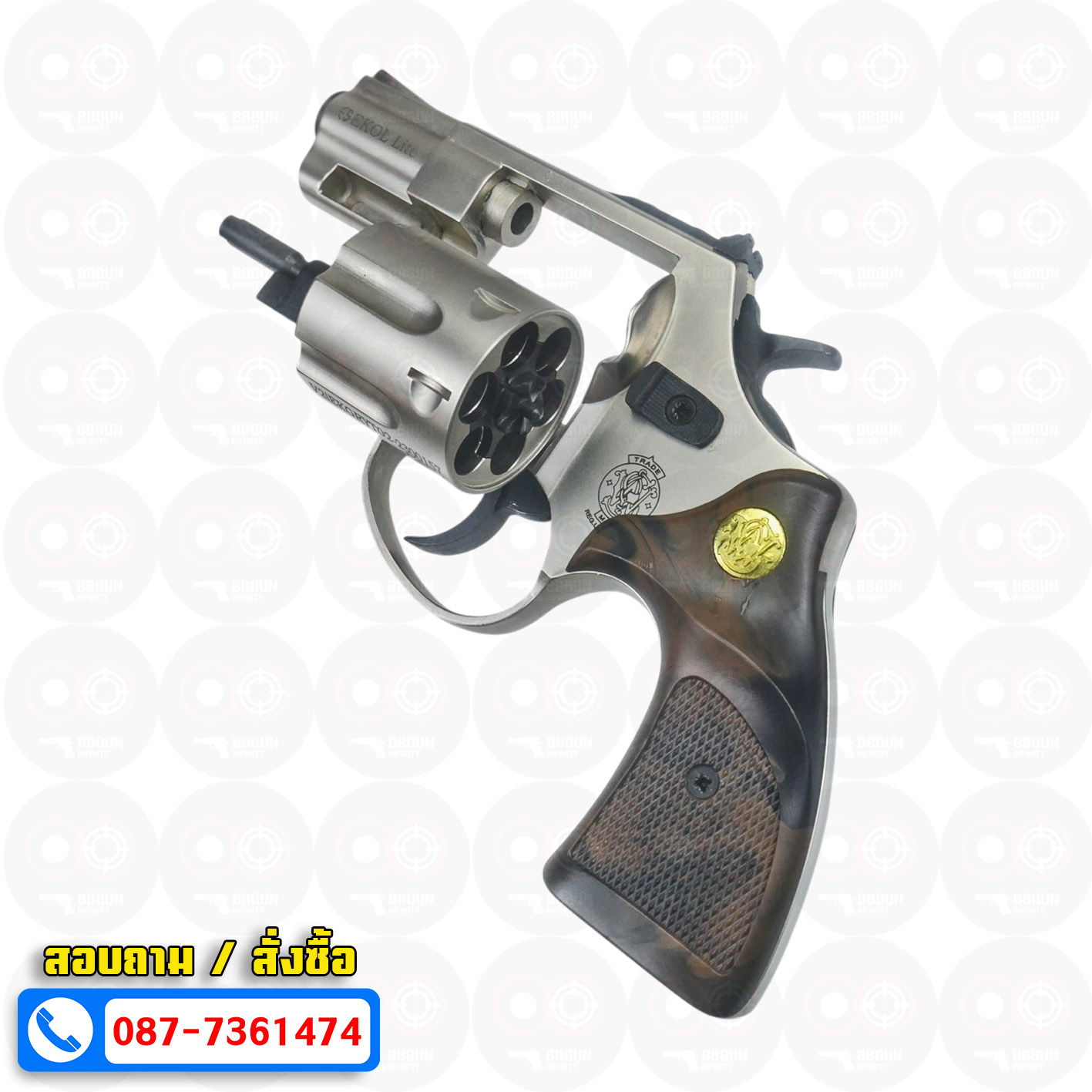 Ekol Lite แบลงค์กัน ลูกโม่ 2 นิ้ว สีซาติน (Satin) Smith & Wesson blank gun Revolver 2 inch กระดุมทอง